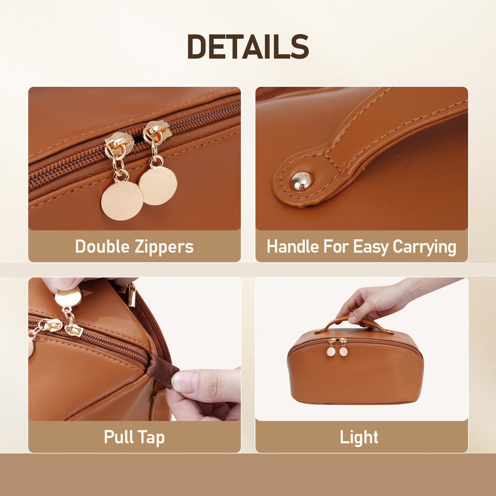 Große Kapazität, wasserdichte Kosmetiktasche aus PU-Leder für Damen – Make-up-Organizer mit Trennwand und Tragegriff product image 34
