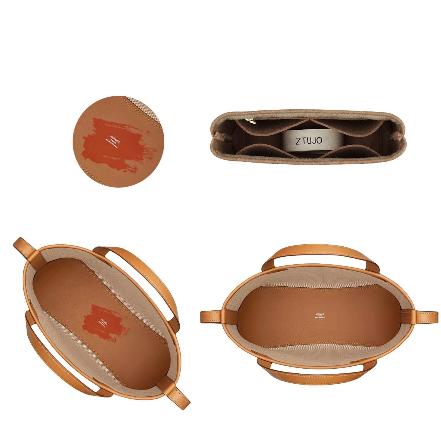Taschenorganizer für Hermes Cabas H en Biais 27 / 40 – 5 Fächer, Hellbraun oder individuell product image 5