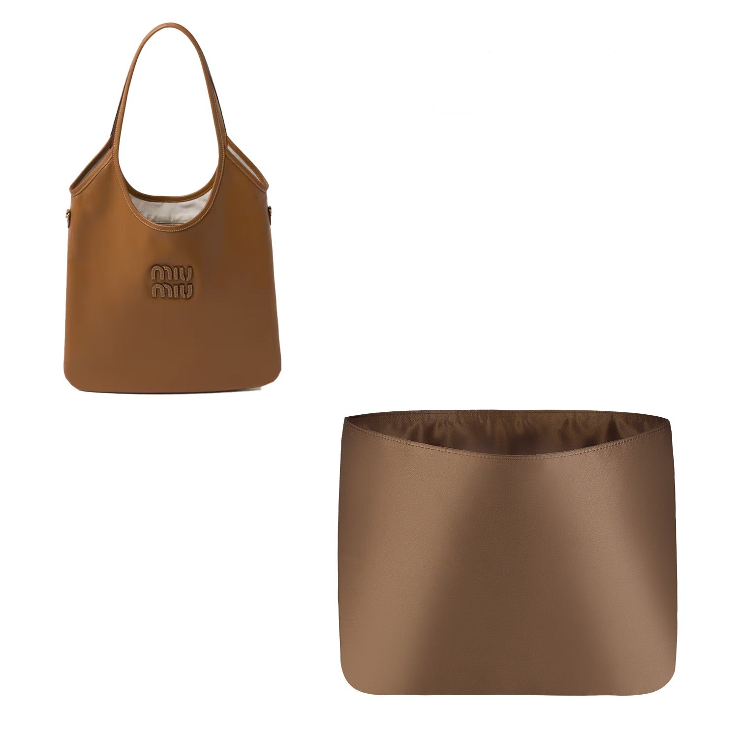 Taschenorganizer für Miu Miu Ivy Mini / Medium – Neues Seiden- und Satinmaterial, 2 Fächer, Goldbraun / Individuelle Farbe product image 3