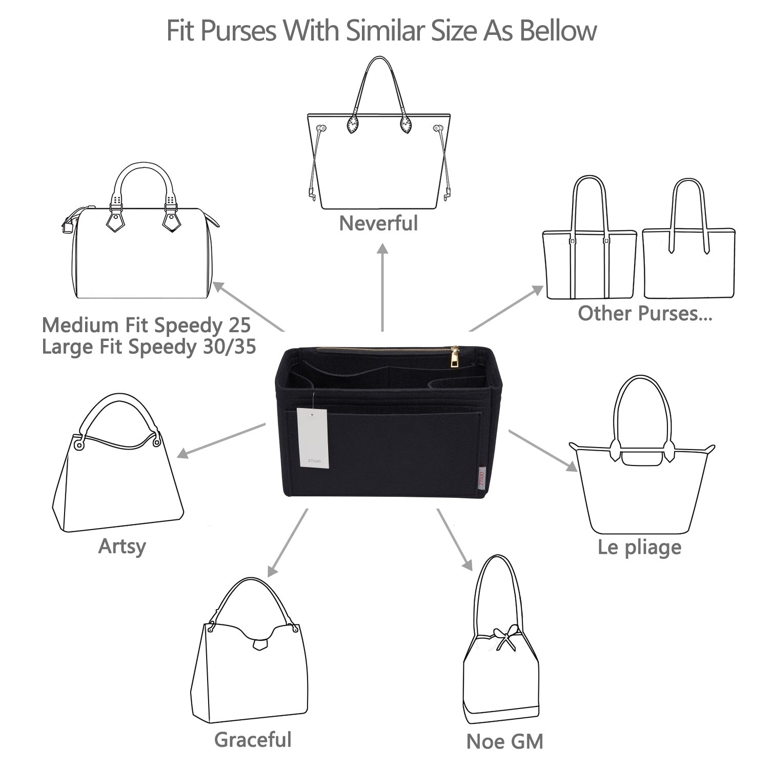 Filz-Einsatz für Handtaschen mit Flaschenhalter – Schlank Medium, Large, X-Large product image 20
