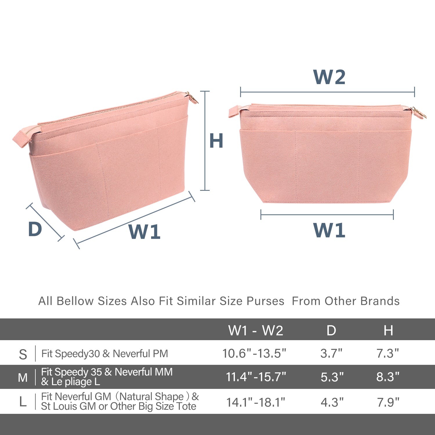 Filz-Handtaschenorganizer mit Schlüsselring-Armbändern für LV Speedy Neverfull Tote product image 17