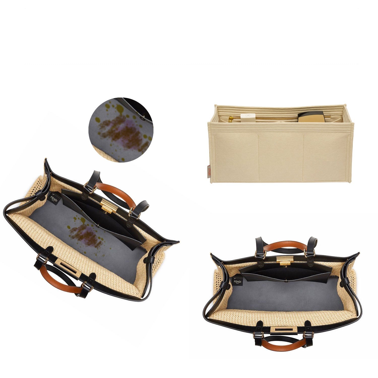 Taschenorganizer für Fendi Peekaboo X Tote Medium Perfekt – 6-Fächer Filzeinlage detail image 4