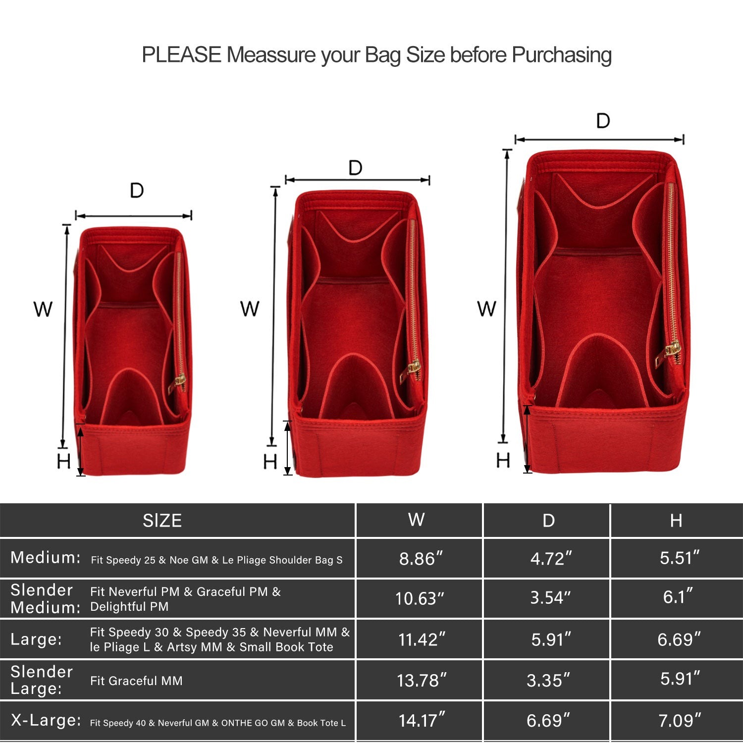 Filz-Einsatz für Handtaschen mit Flaschenhalter – Schlank Medium, Large, X-Large product image 10