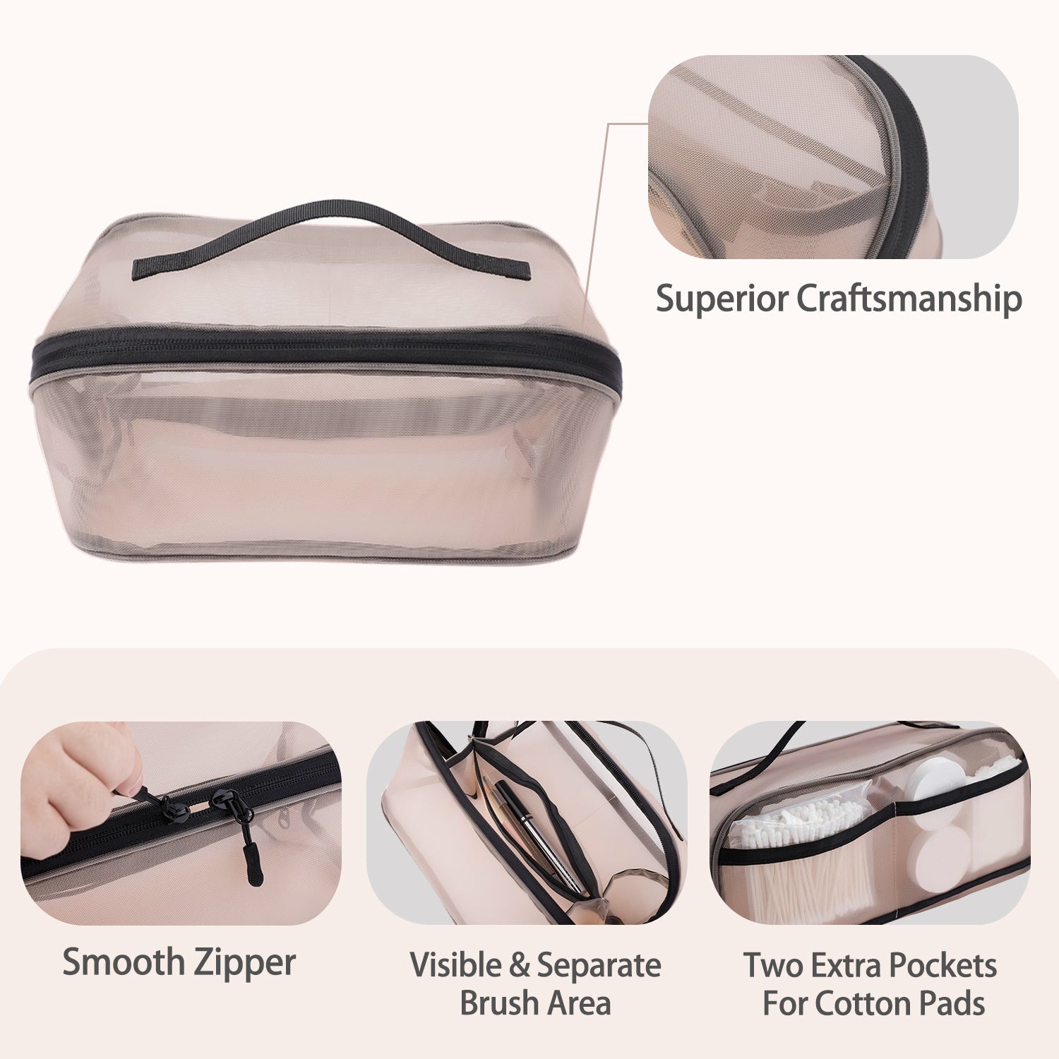 Reise-Kosmetiktasche, Kosmetiktasche mit großem Fassungsvermögen für Frauen, Kulturbeutel aus Mesh mit Organizer-Einteilung und Tragegriff product image 19