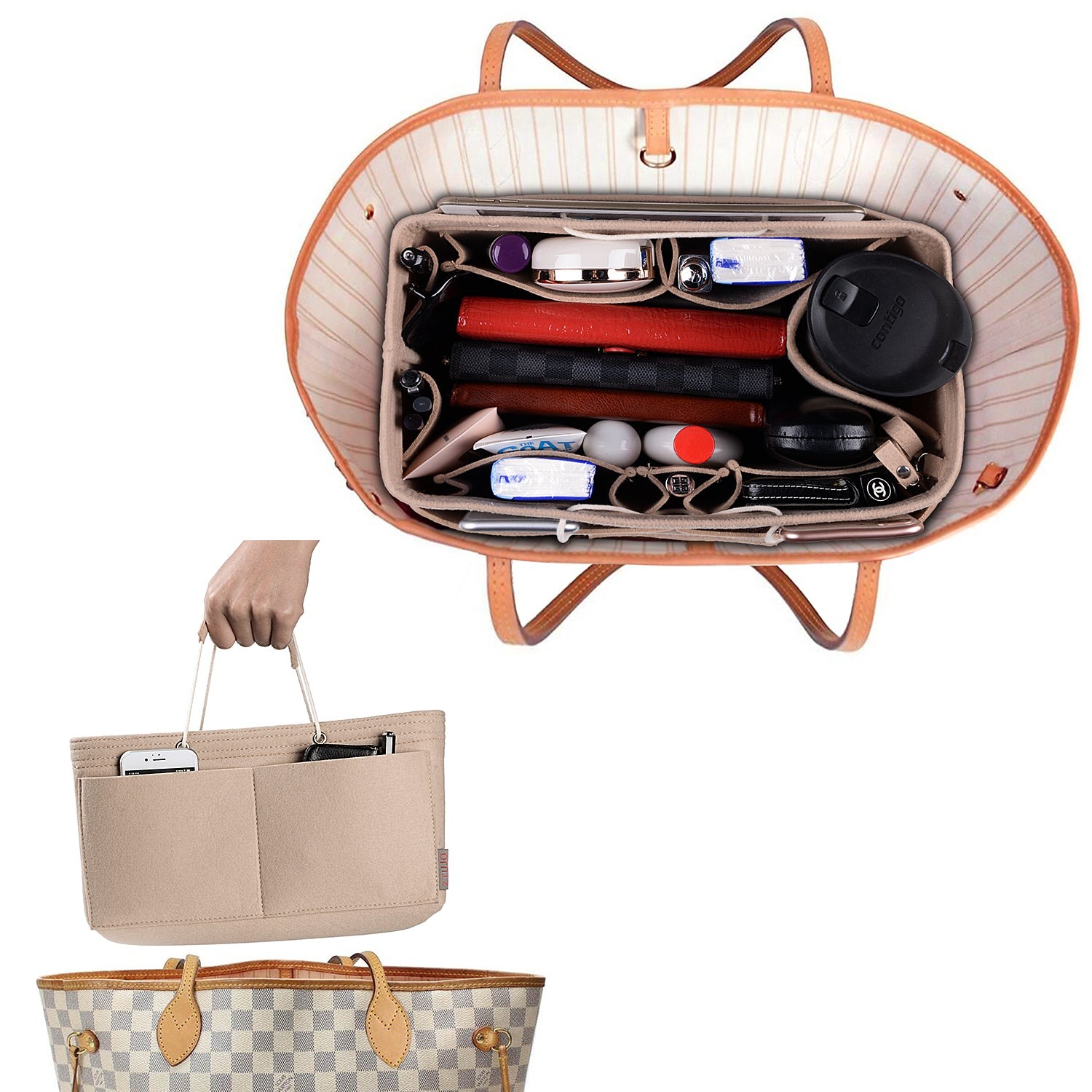 Mehrfachtaschen-Filz-Organizer für Handtaschen mit Griffen – Passend für LV Speedy 30, 35 & Neverfull MM (Medium/Large) product image 27