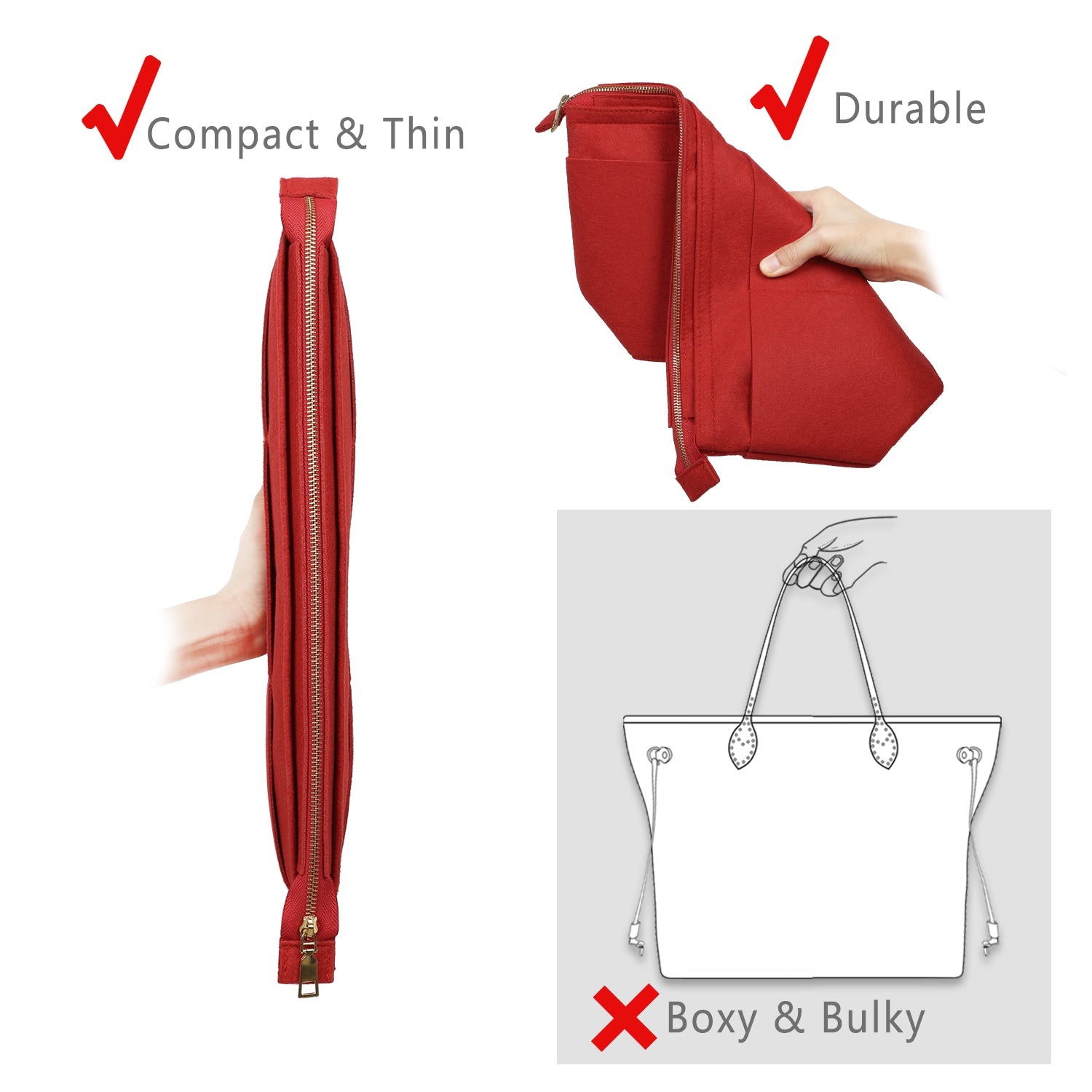 Filz-Handtaschenorganizer mit Schlüsselring-Armbändern für LV Speedy Neverfull Tote product image 11