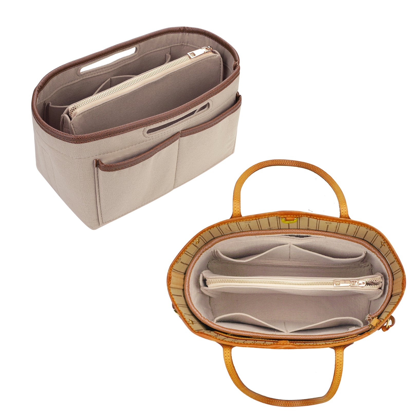 Handtaschen-Organizer-Einsatz für Tote Bags – Filz-Tasche-in-Tasche kompatibel mit Longchamp Le Pliage, Neverfull, Speedy und mehr