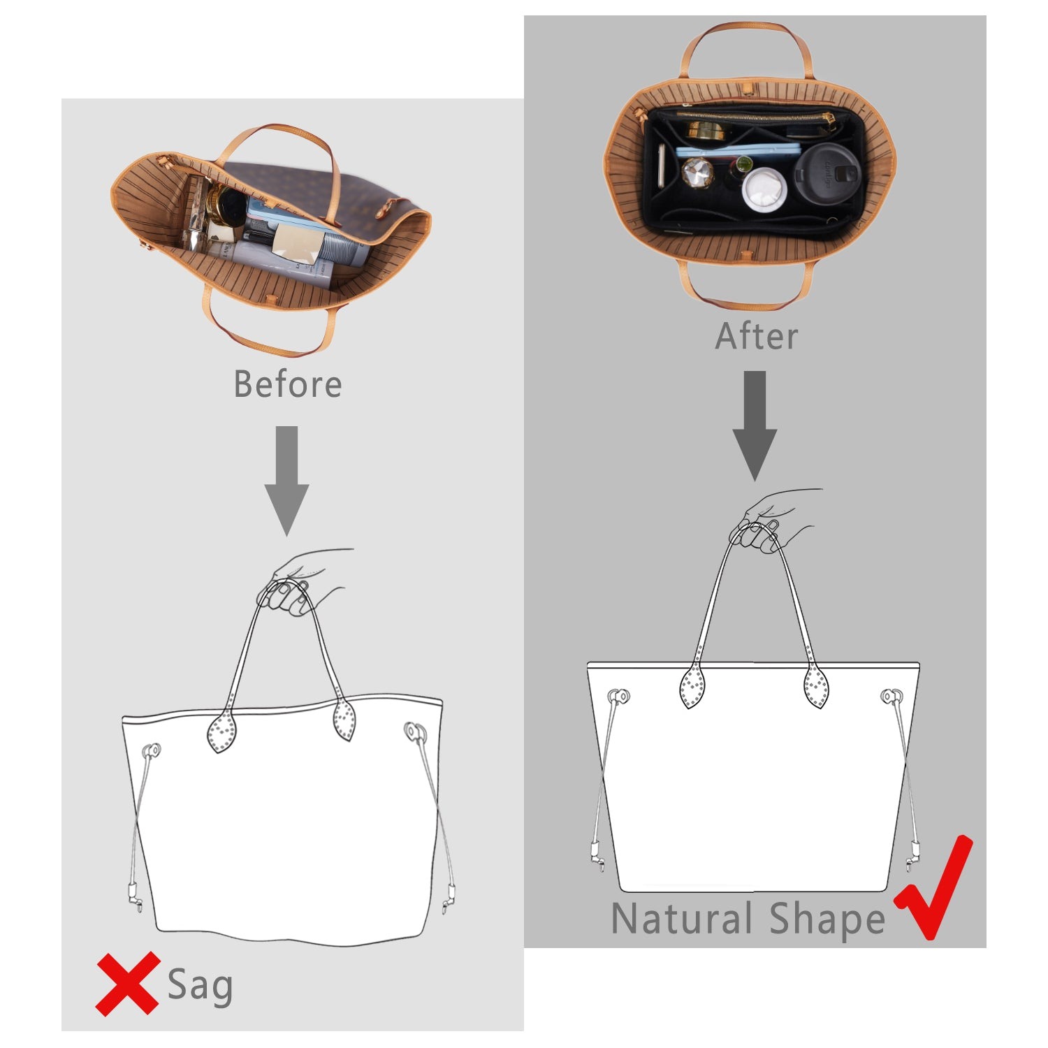 Filz-Einsatz für Handtaschen mit Flaschenhalter – Schlank Medium, Large, X-Large product image 22