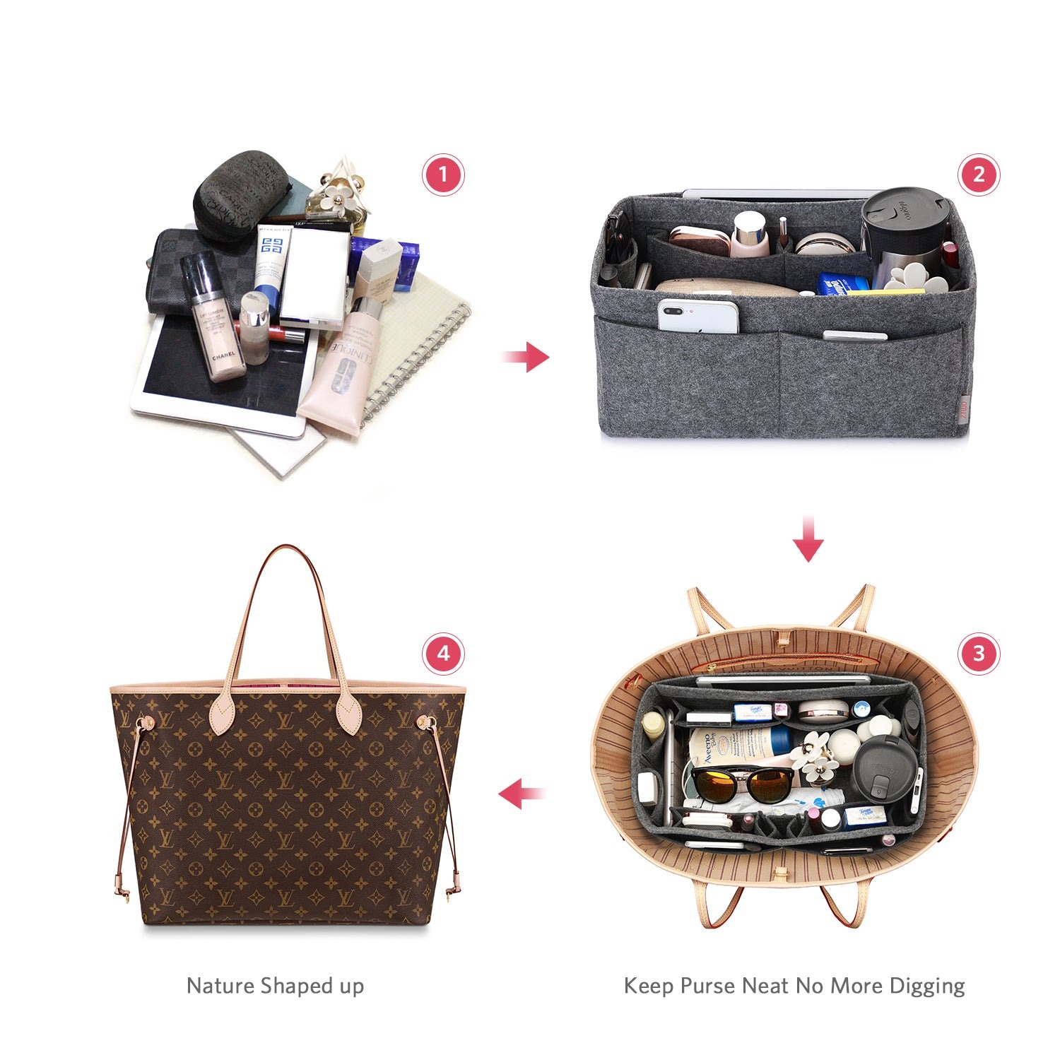 Filz Handtaschen-Organizer – Extra Large (passt für Speedy 40 / Neverfull GM) detail image 19