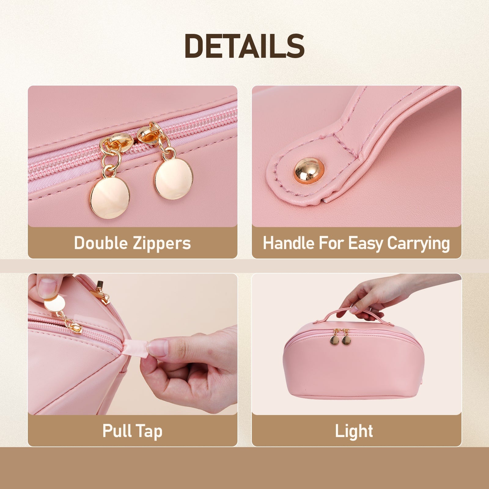 Große Kapazität, wasserdichte Kosmetiktasche aus PU-Leder für Damen – Make-up-Organizer mit Trennwand und Tragegriff product image 42
