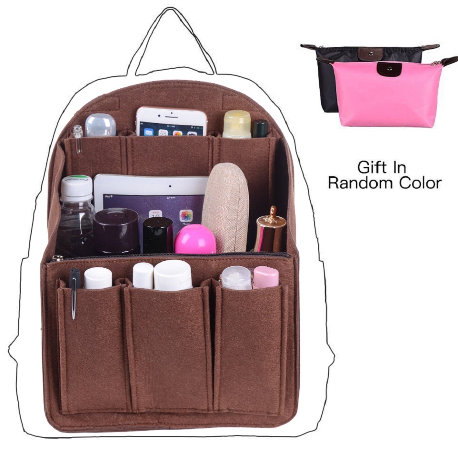 Filz-Organizer für Rucksäcke – Passend für runde und eckige Taschen, Beige/Grau/Kaffee/Schwarz product image 28