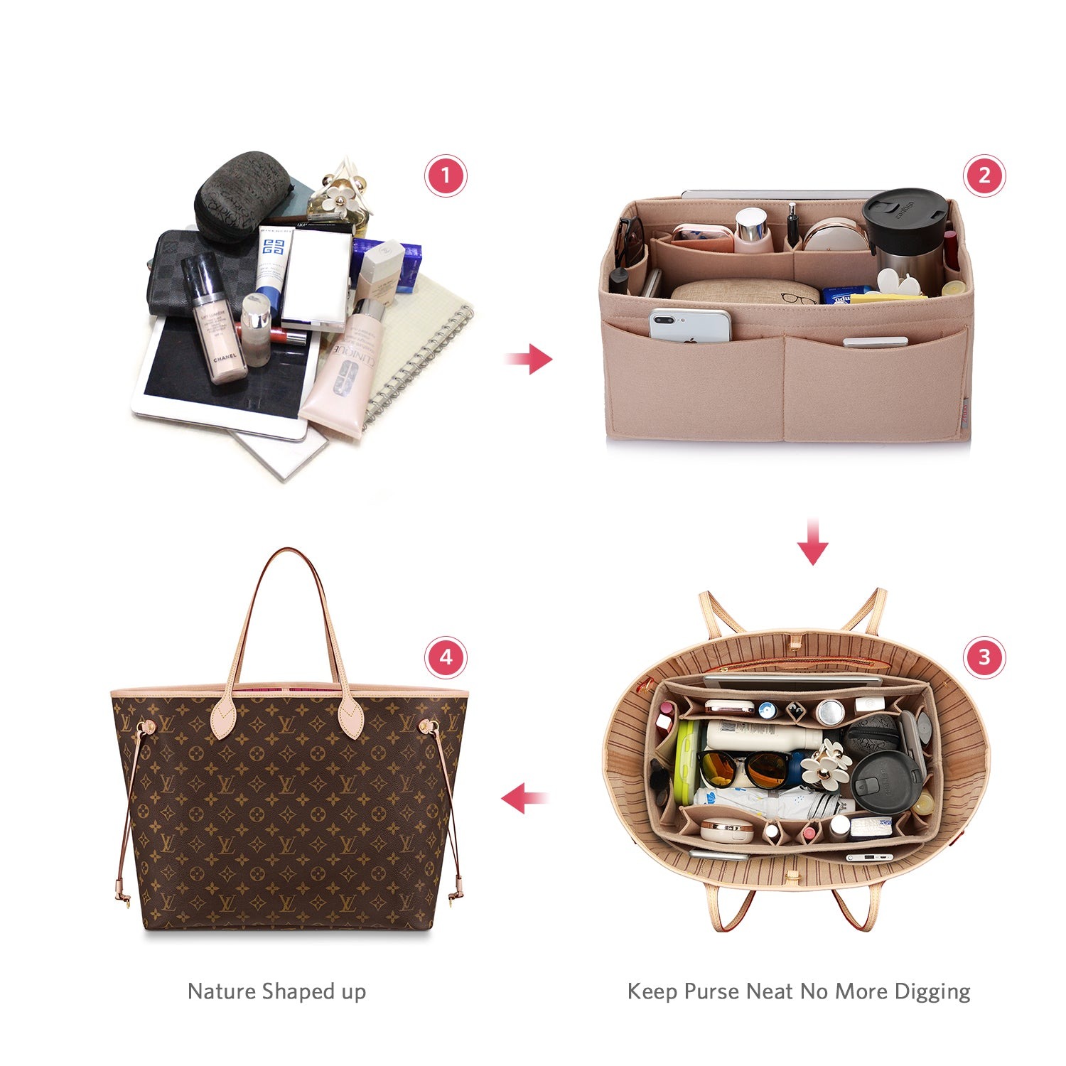 Filz Handtaschen-Organizer – Extra Large (passt für Speedy 40 / Neverfull GM) detail image 5