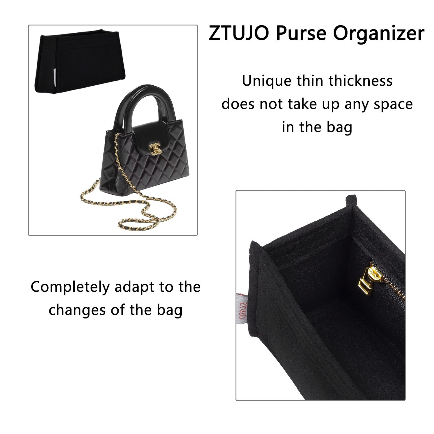 Organizer für Chanel Kelly Bag – Premium-Filzeinlage mit YKK-Reißverschlüssen product image 6