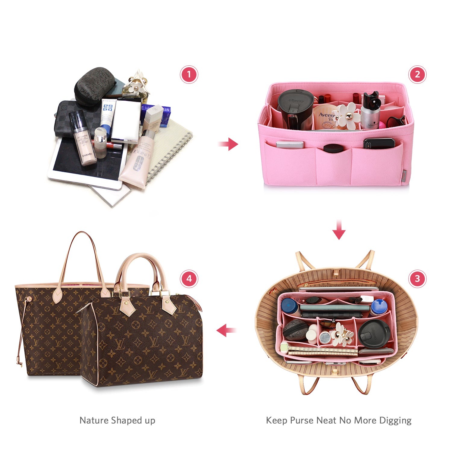 Filzeinlage-Beutelorganizer für Handtasche – Passt für LV Speedy 25 / 30 / 35 / 40, Neverfull MM / GM product image 63