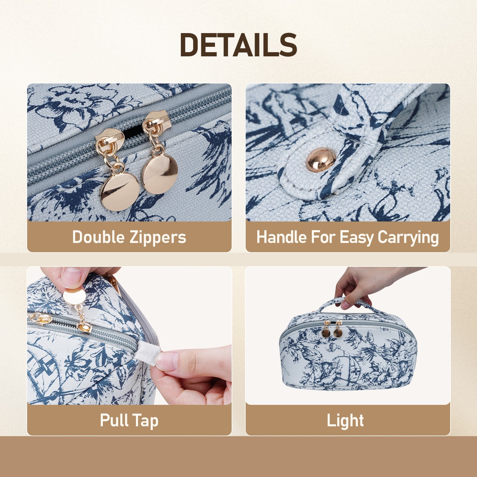 Große Kapazität, wasserdichte Kosmetiktasche aus PU-Leder für Damen – Make-up-Organizer mit Trennwand und Tragegriff product image 8