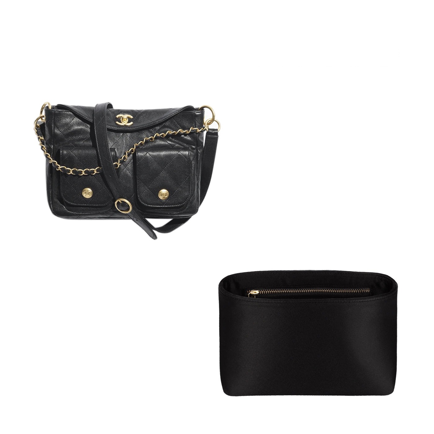 Seiden- und Satin-Taschenorganizer für Chanel 25 Hobo – 4 Fächer, Schwarz oder Individuell