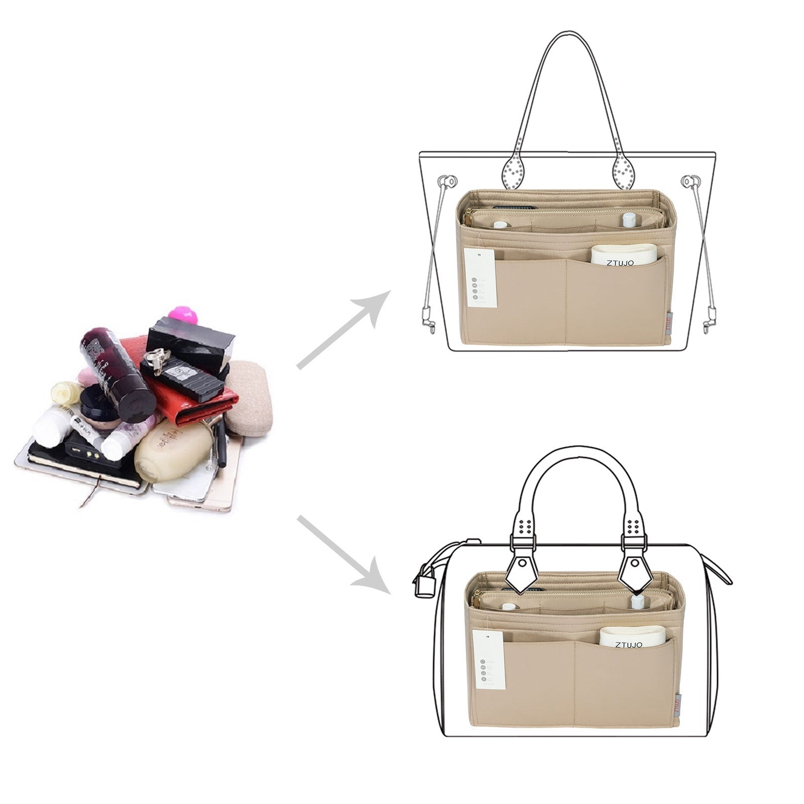 Taschenorganizer für LV Speedy Neverfull Tote – 6 Größen, Filz-Tascheneinsatz mit Reißverschluss product image 114