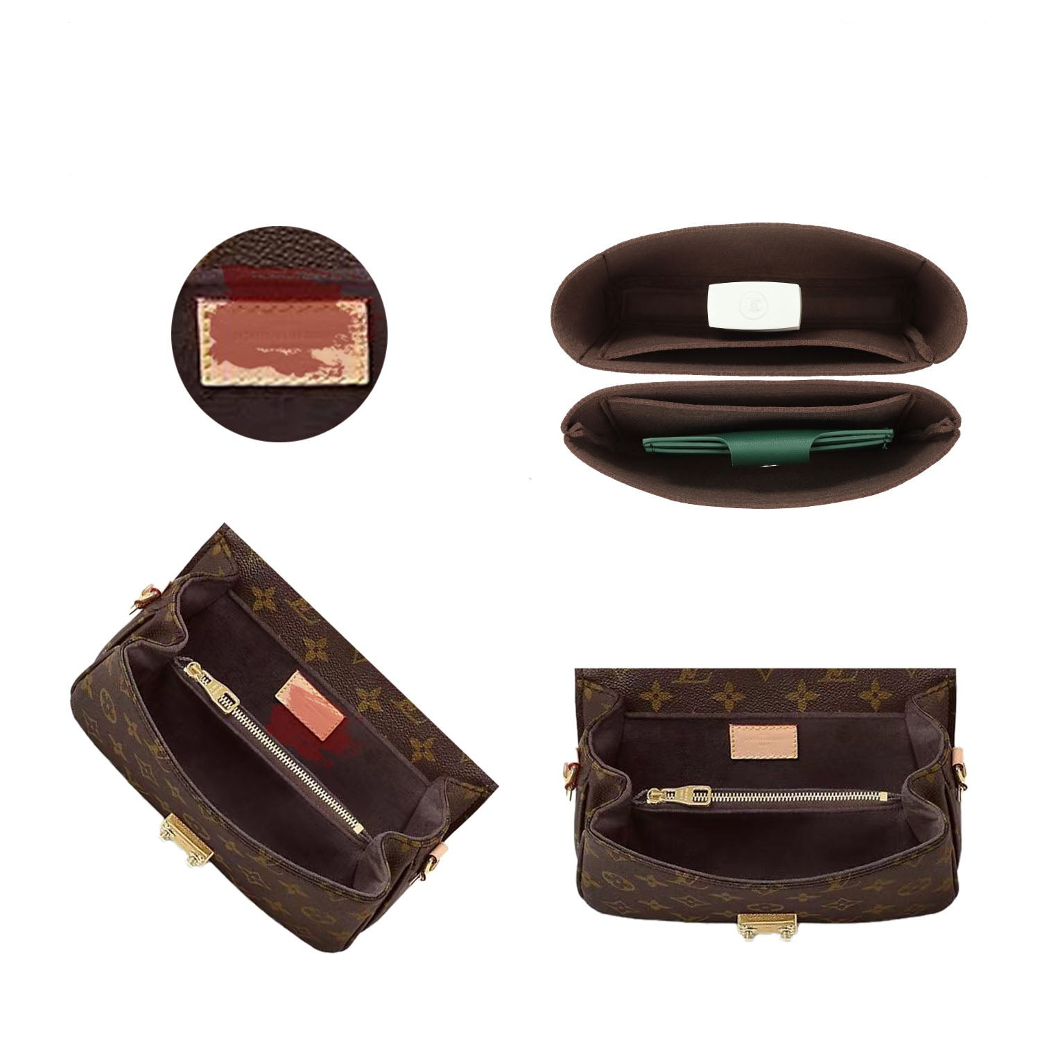 Premium Geldbörsen-Organizer für LV Pochette Metis East West – 2 Fächer, Dunkelbraun / Individuelle Farbe product image 4