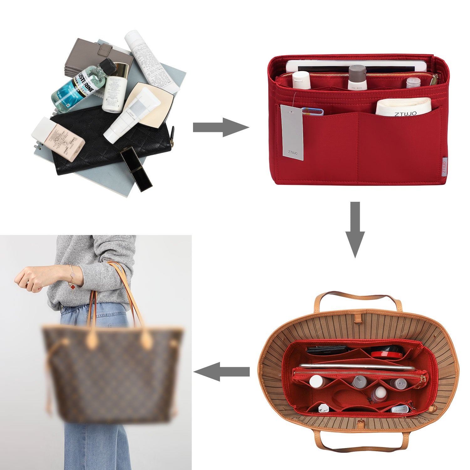Taschenorganizer für LV Speedy Neverfull Tote – 6 Größen, Filz-Tascheneinsatz mit Reißverschluss product image 138