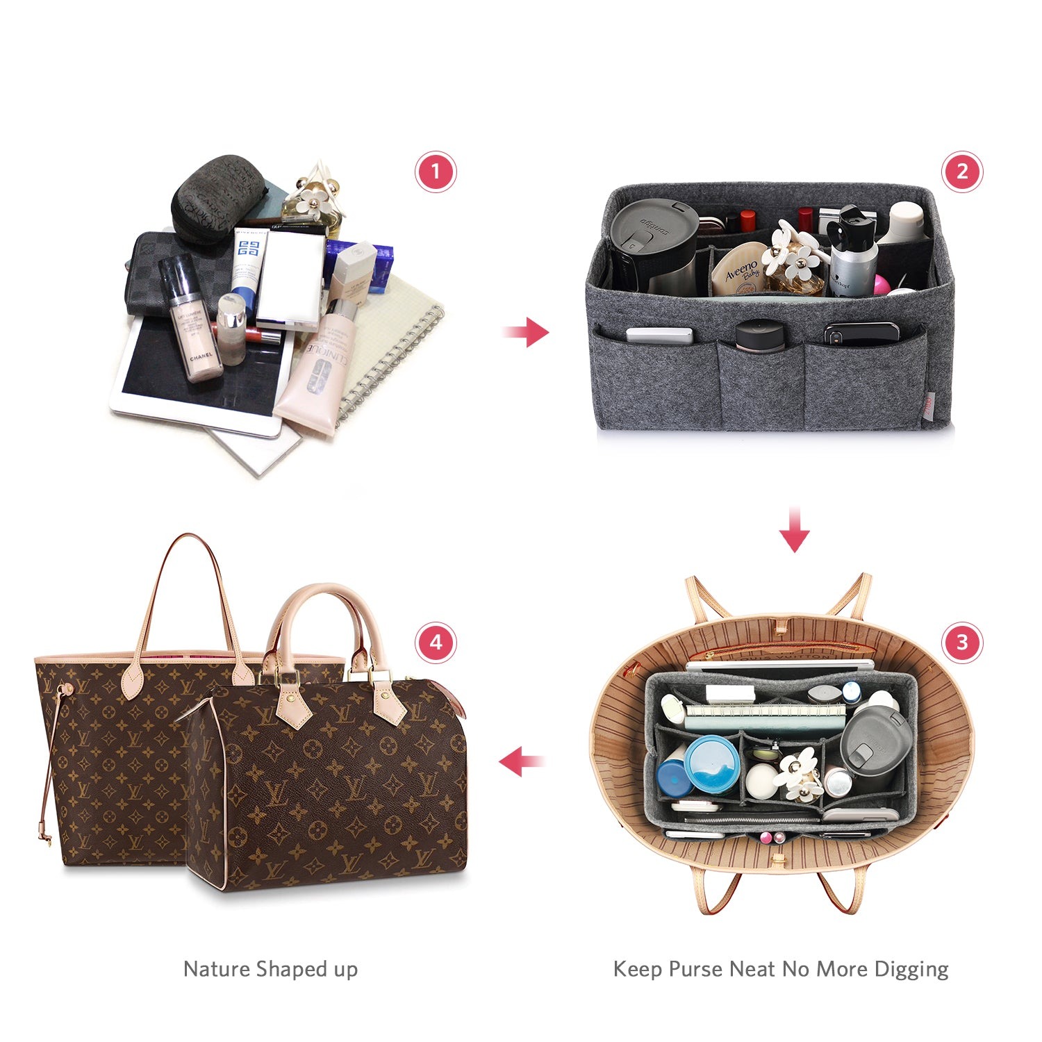 Filzeinlage-Beutelorganizer für Handtasche – Passt für LV Speedy 25 / 30 / 35 / 40, Neverfull MM / GM product image 31