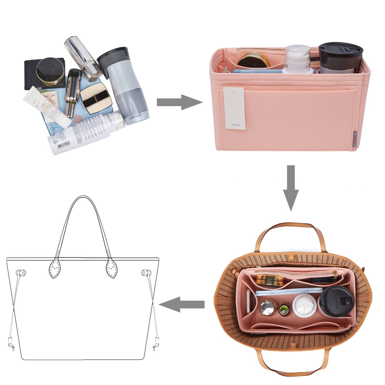 Filz-Einsatz für Handtaschen mit Flaschenhalter – Schlank Medium, Large, X-Large product image 27