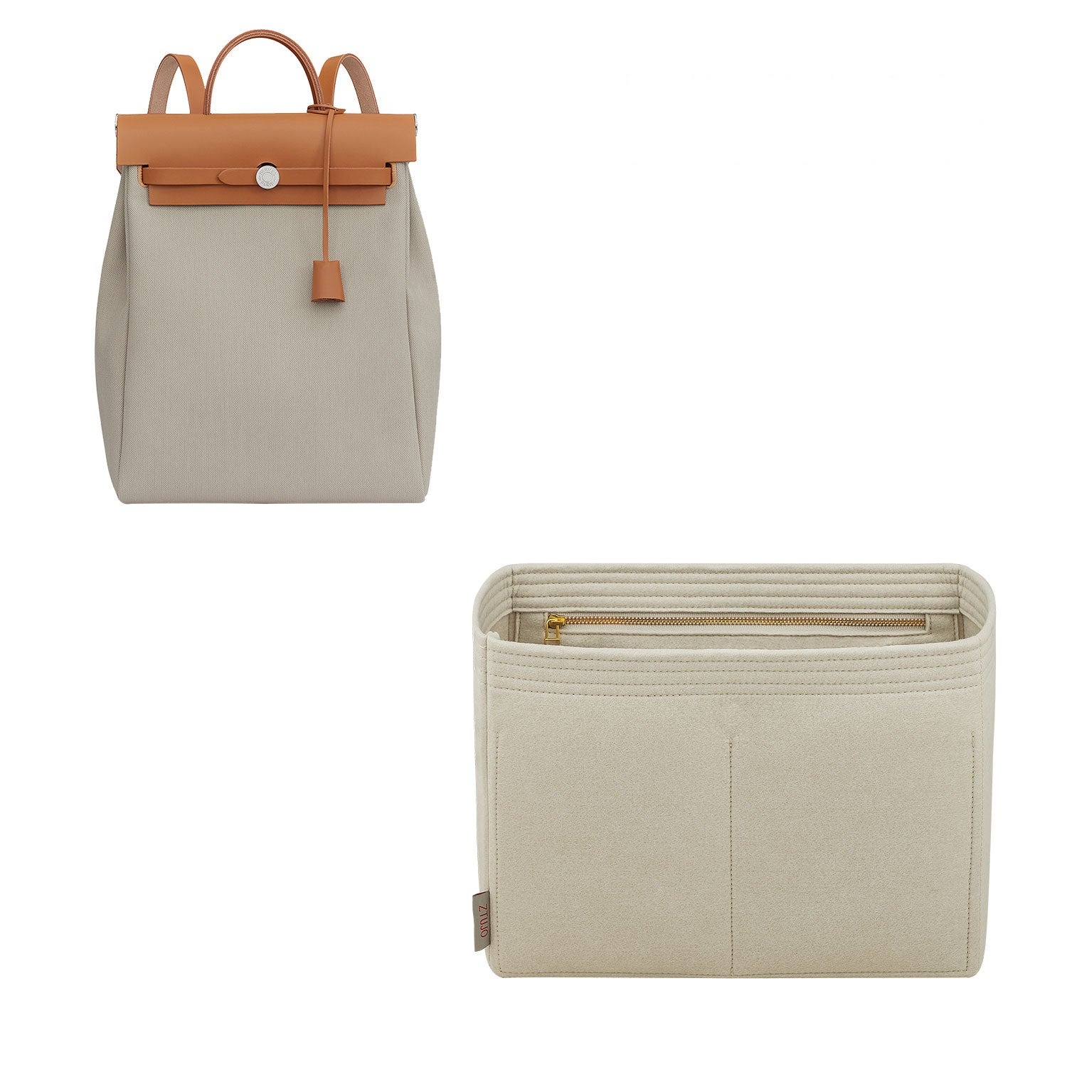 Taschenorganizer für Hermes Herbag Rucksack – 7 Fächer, YKK-Reißverschluss, Warmgrau / Individuelle Farbe