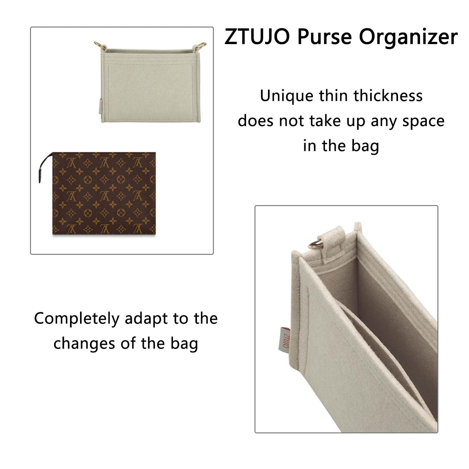 Premium Handtaschen-Organizer für LV Poche Toilette 19 / 26 – Warmgrau oder Sonderfarbe product image 6