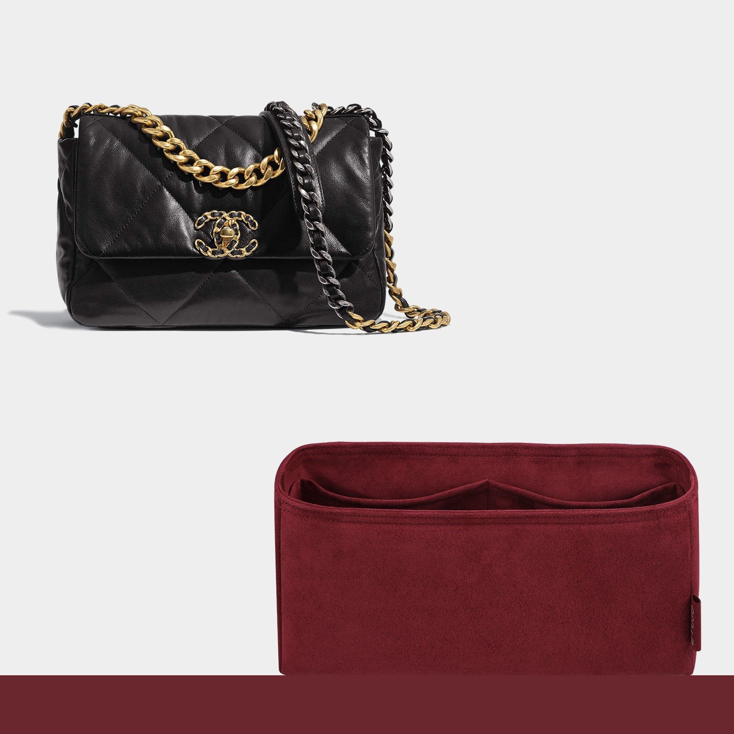 Organizer für die Chanel 19 Flap Bag 26 cm / 30 cm / 36 cm – Premium-Interieurmaterial in Automobilqualität, 4 Fächer
