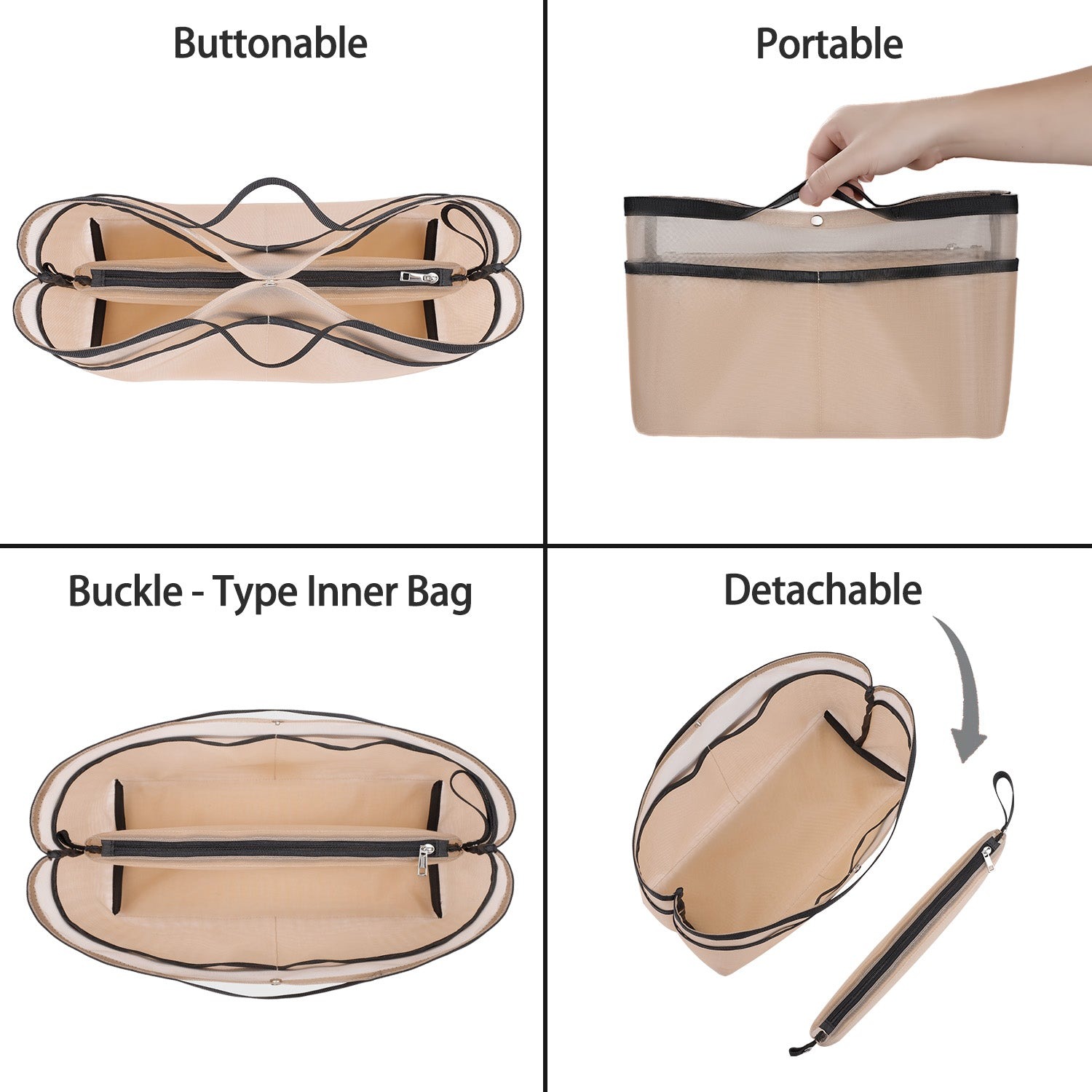 Handtaschen-Organizer-Einlage für Handtaschen – Mesh-Taschenorganizer mit Reißverschluss, passt für Speedy, Neverfull PM/MM, Le Pliage – Mittel, Groß, X-Groß product image 5