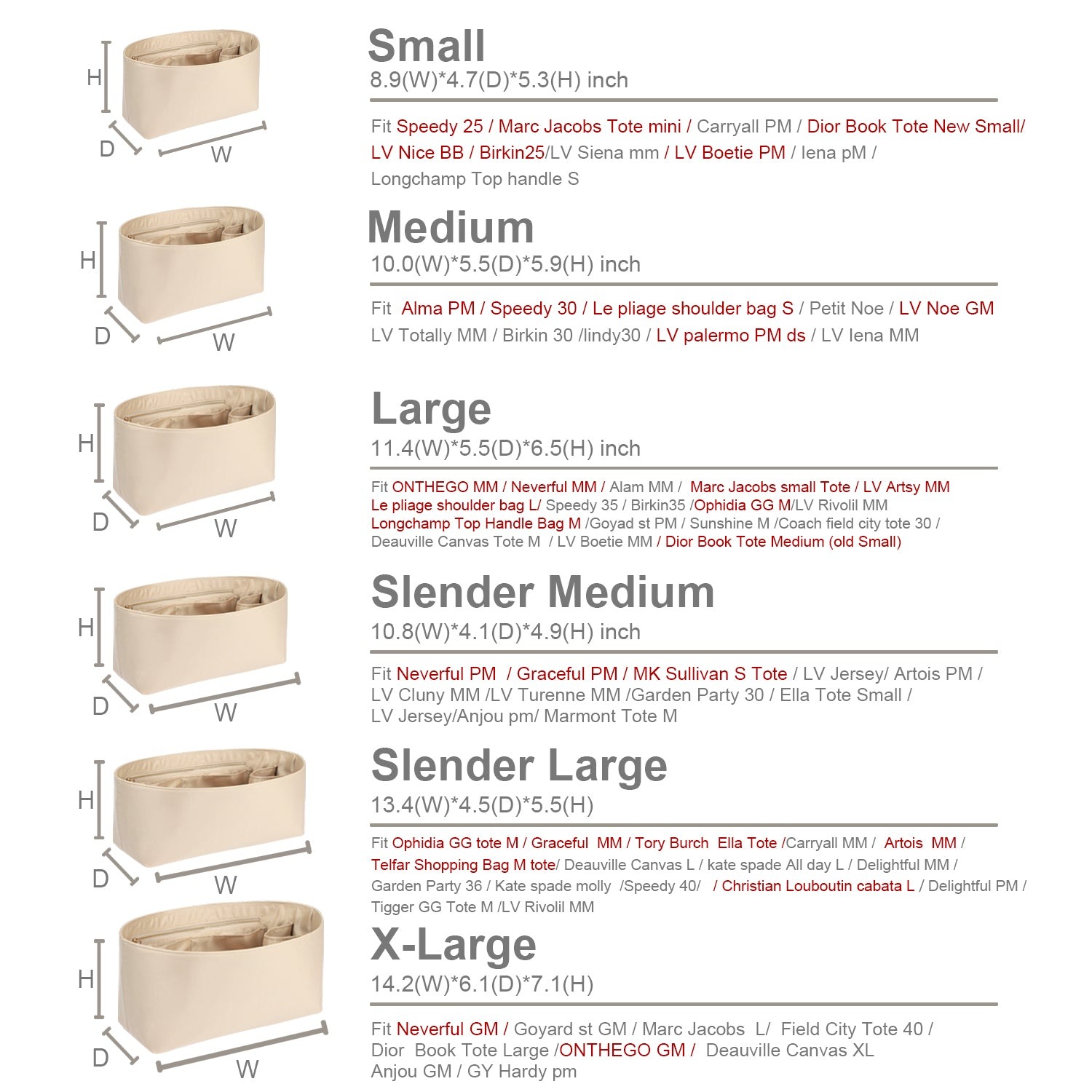 Seidiger Taschenorganizer-Einsatz für Handtaschen mit Reißverschluss – Passend für LV Neverfull, Speedy, Onthego, Artsy, Tote – 6 Größen product image 3