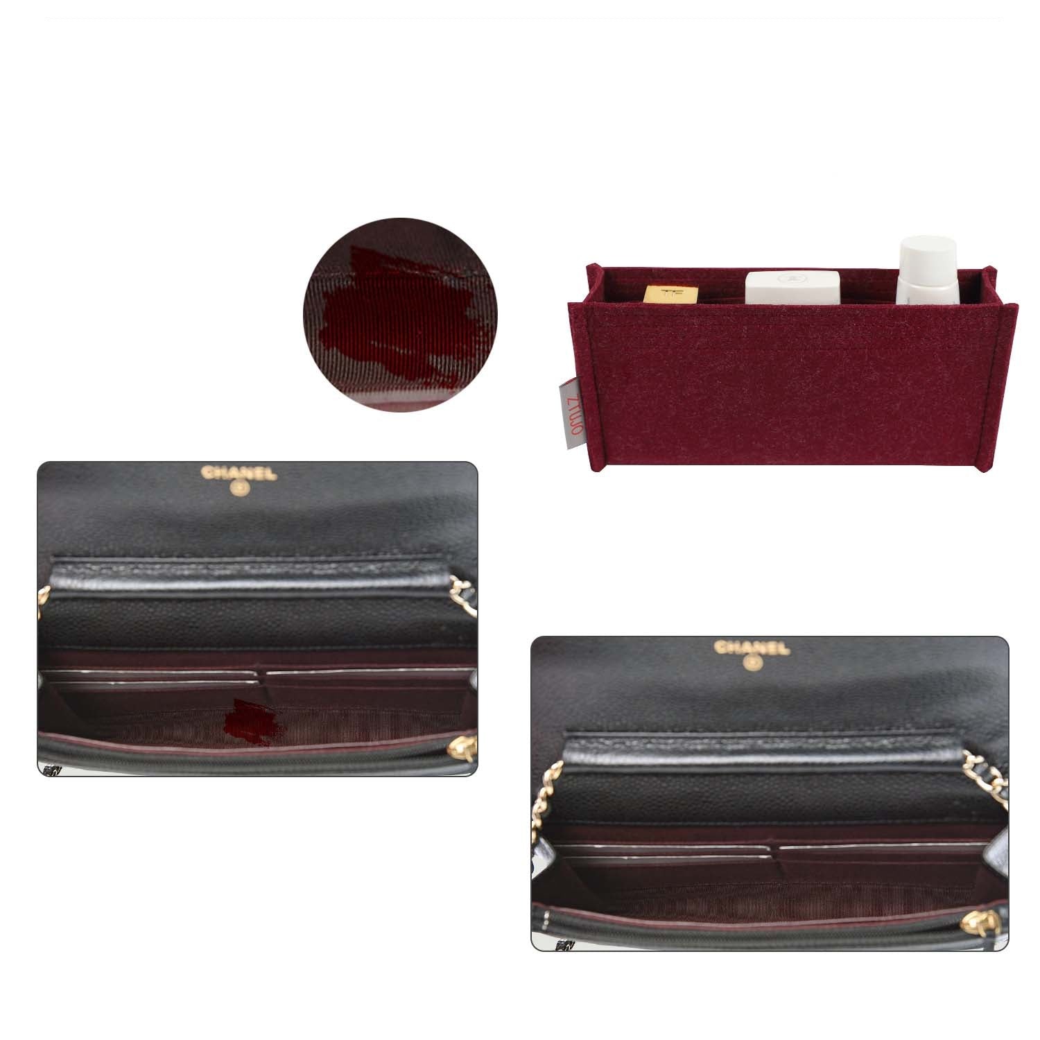 Premium Handtaschen-Organizer für Chanel Classic Wallet On Chain WOC – Bordeaux oder individuell product image 4