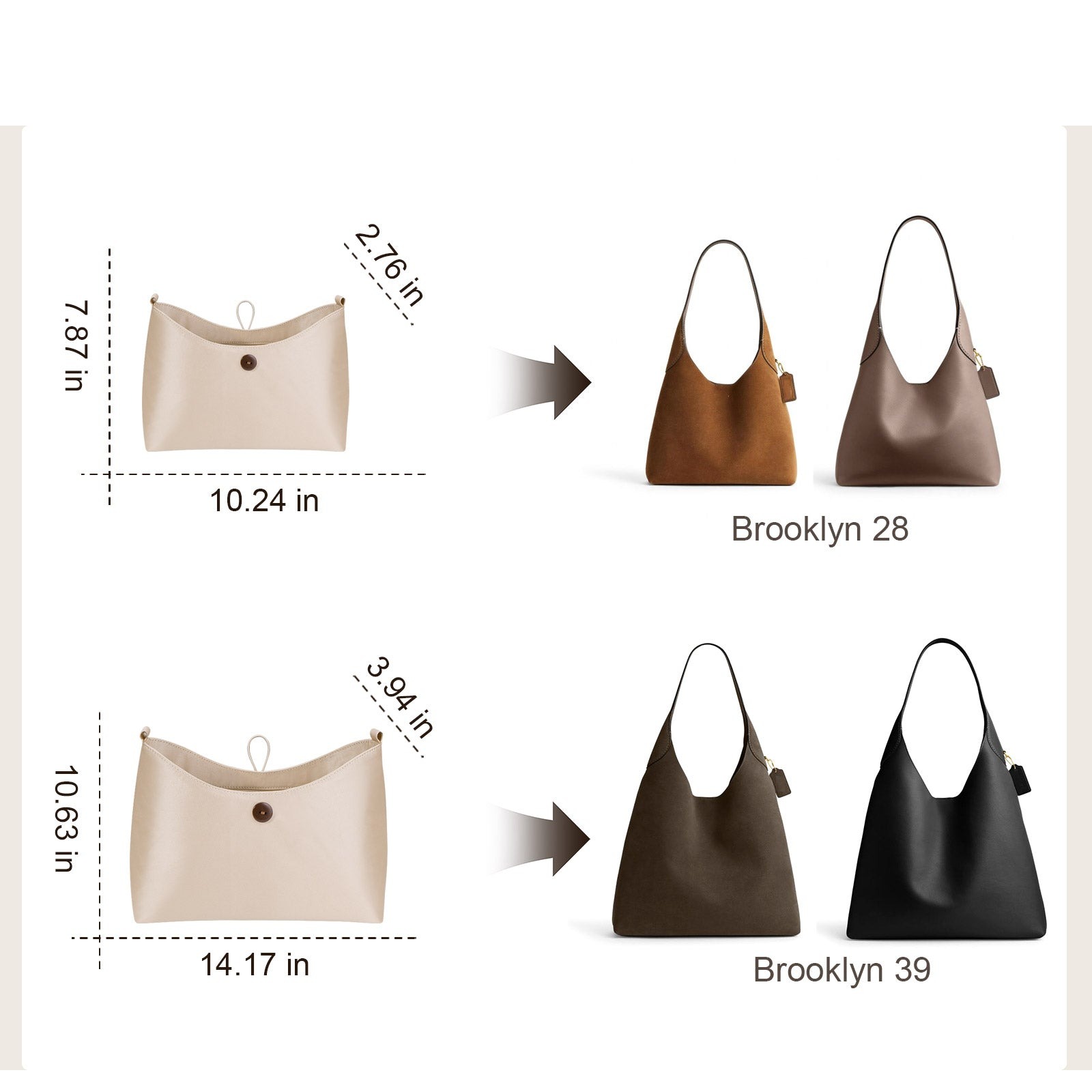 Seidiger Taschenorganizer mit Wasserflaschenhalter für Coach Brooklyn Shoulder Bag 28 / 34 / 39 product image 4