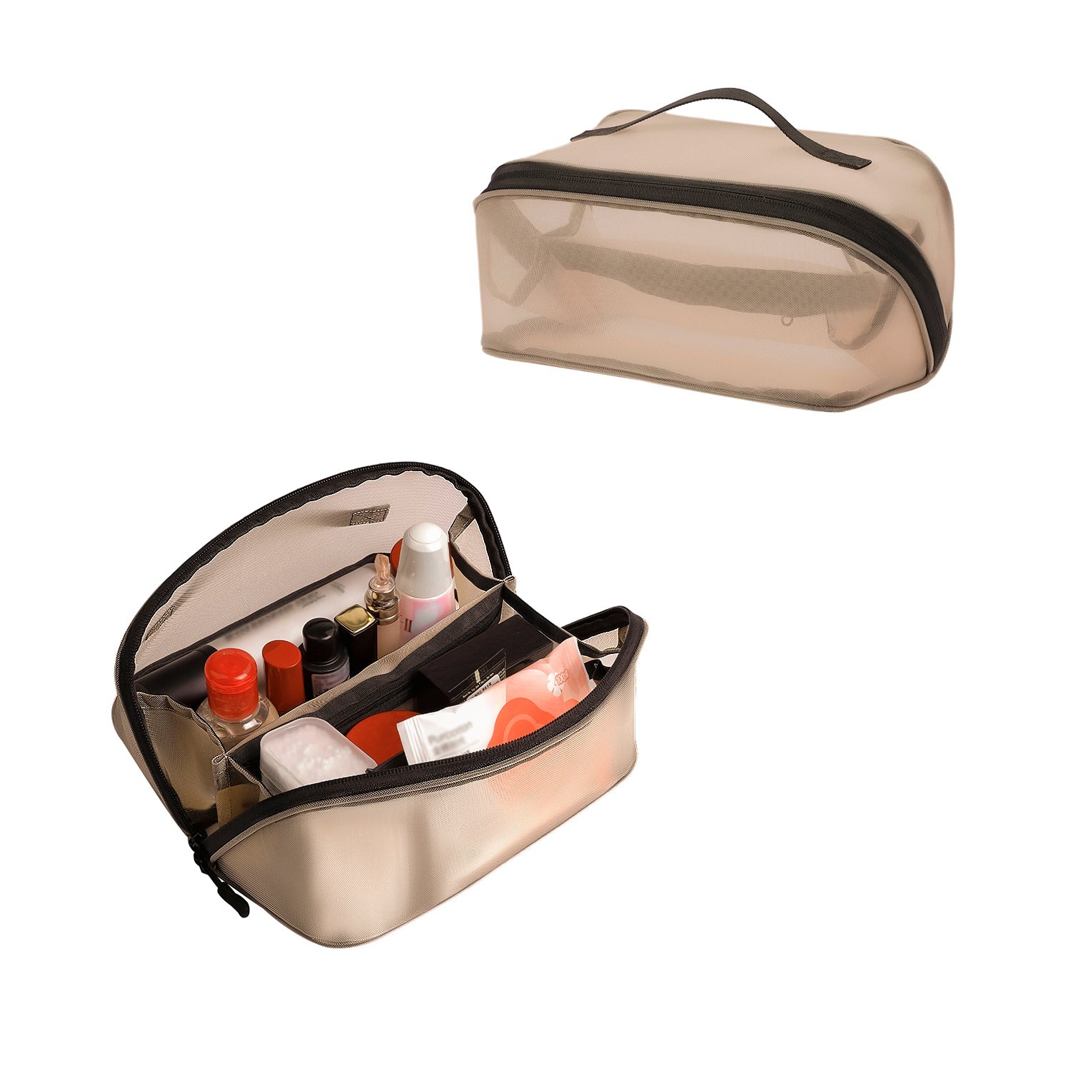 Reise-Kosmetiktasche, Kosmetiktasche mit großem Fassungsvermögen für Frauen, Kulturbeutel aus Mesh mit Organizer-Einteilung und Tragegriff product image 9