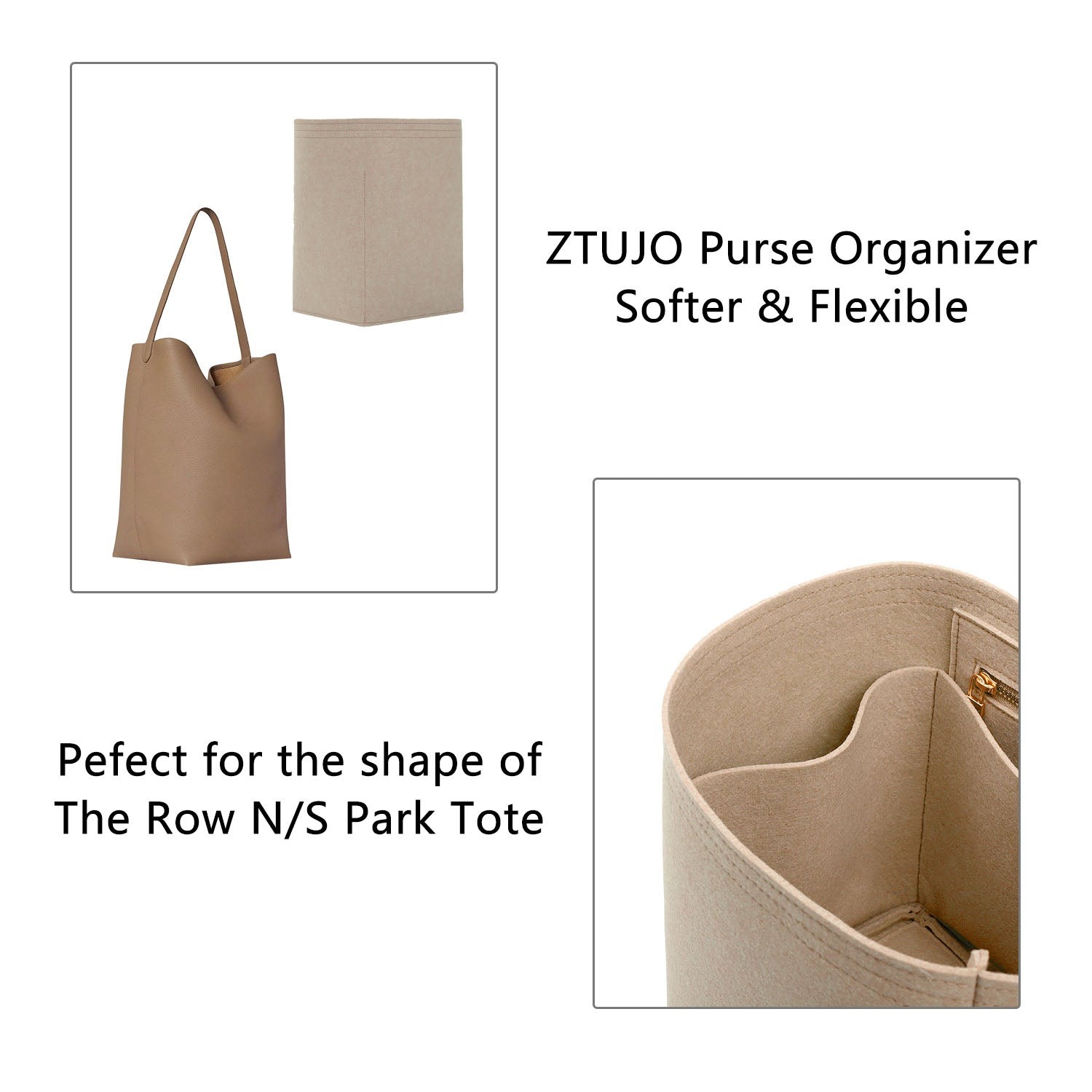 Premium Geldbörsen-Organizer für The Row N/S Park Tote Small / Medium / Large – 5-Fächer-Einsatz aus Filz product image 6