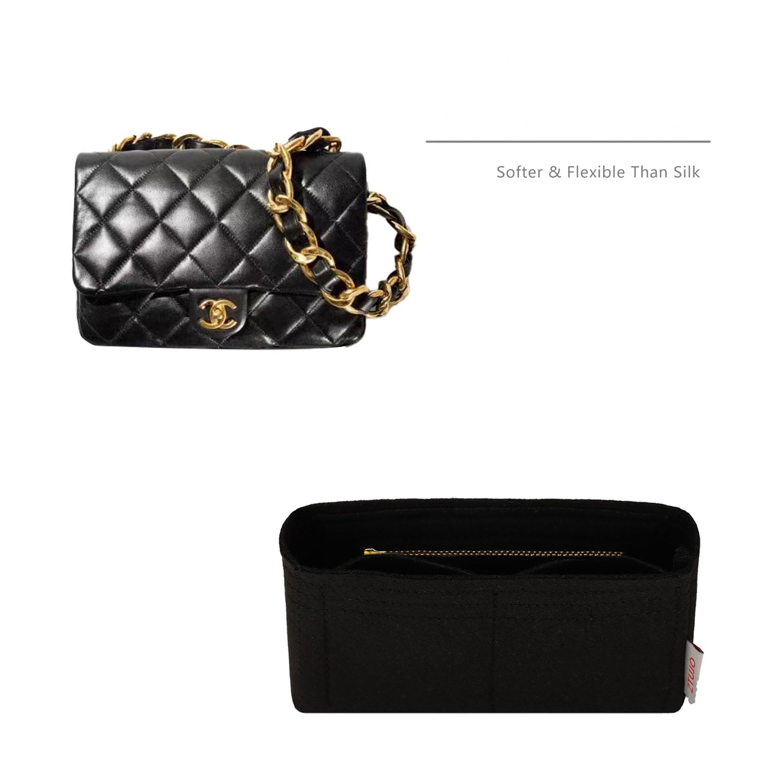 Einsatz für Chanel 23P Mini / Small / Medium – Premium-Filzeinlage mit YKK-Reißverschluss