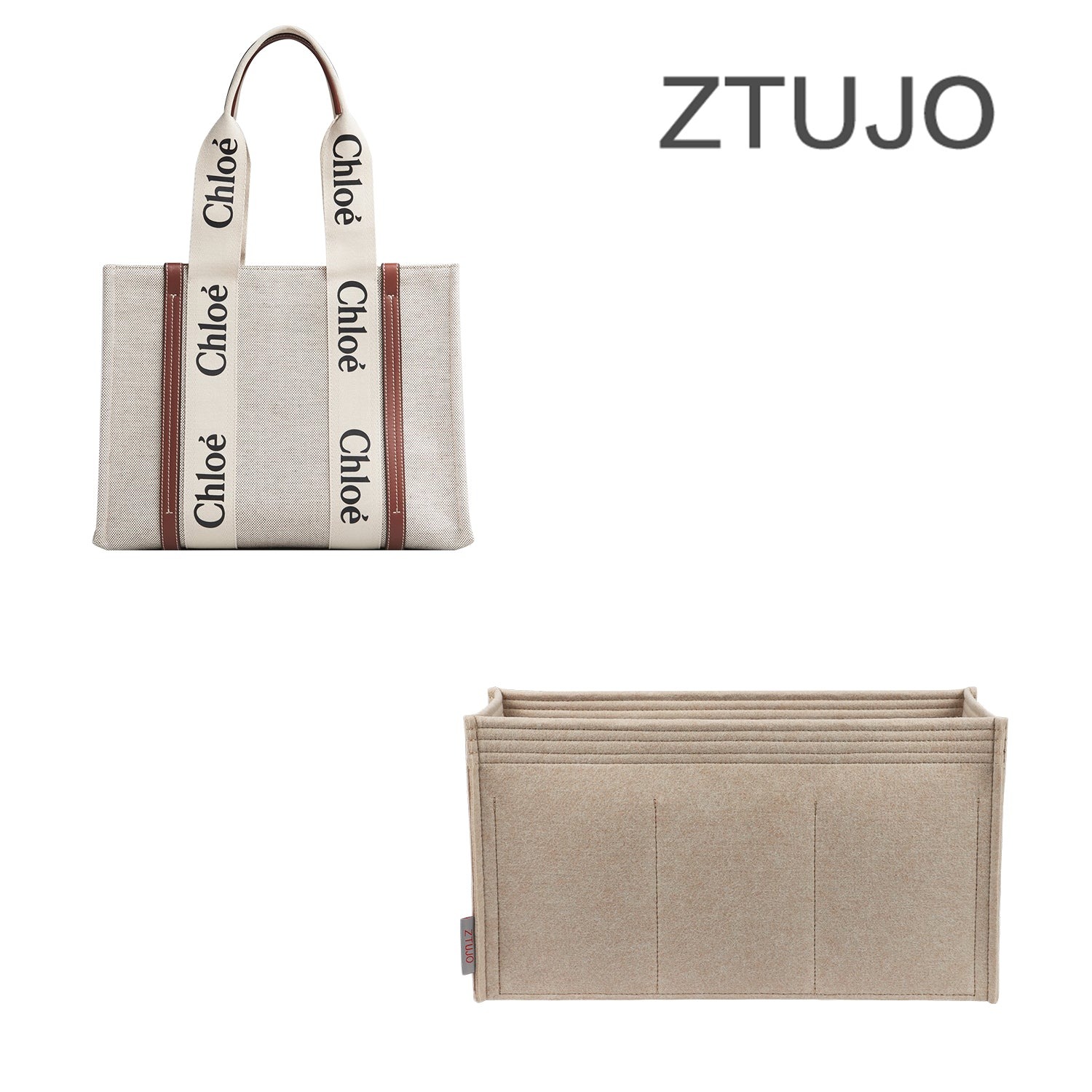 Chloé Woody Tote Small / Medium / Large Organizer für die Handtasche – Perfekt sitzender Einsatz aus Premium-Filz mit 7 Taschen