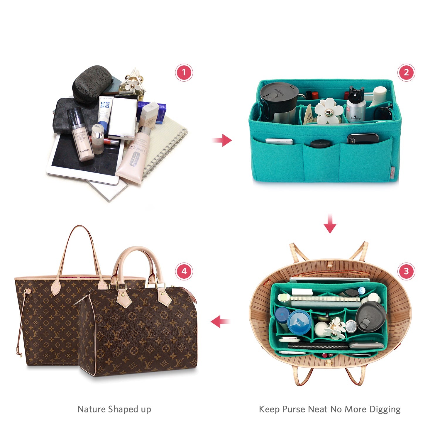 Filzeinlage-Beutelorganizer für Handtasche – Passt für LV Speedy 25 / 30 / 35 / 40, Neverfull MM / GM product image 103