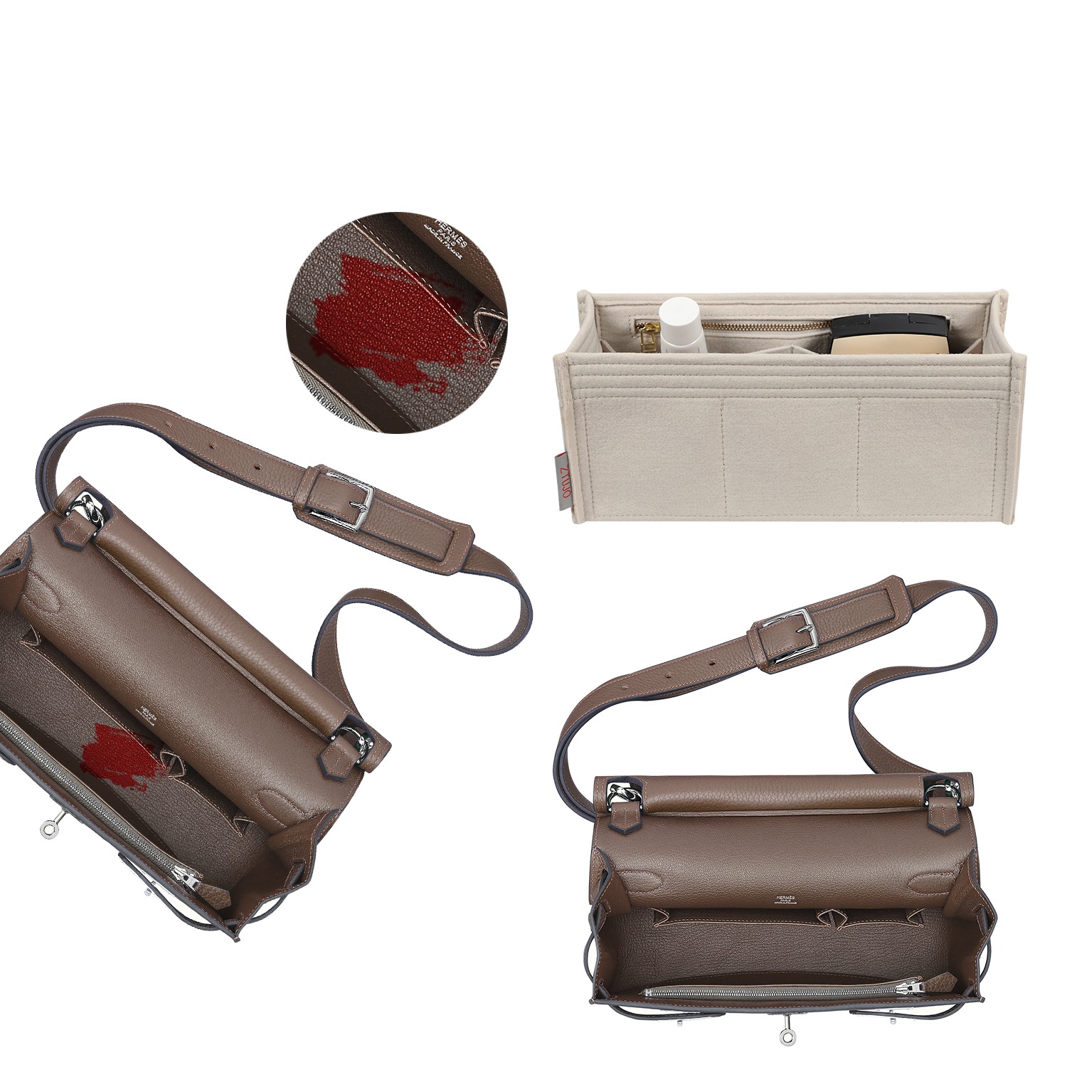 Premium Handtaschen-Organizer für Hermes Jypsiere 28 / 31 / 34 – 7 Fächer, weicher Filz, YKK-Reißverschlüsse product image 4
