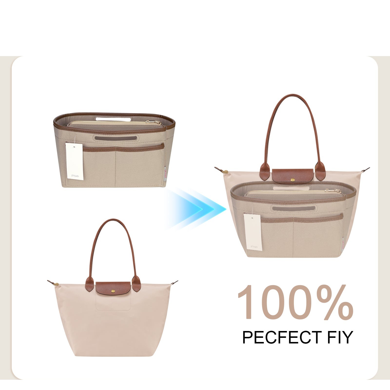 Handtaschen-Organizer-Einsatz für Tote Bags – Filz-Tasche-in-Tasche kompatibel mit Longchamp Le Pliage, Neverfull, Speedy und mehr product image 4