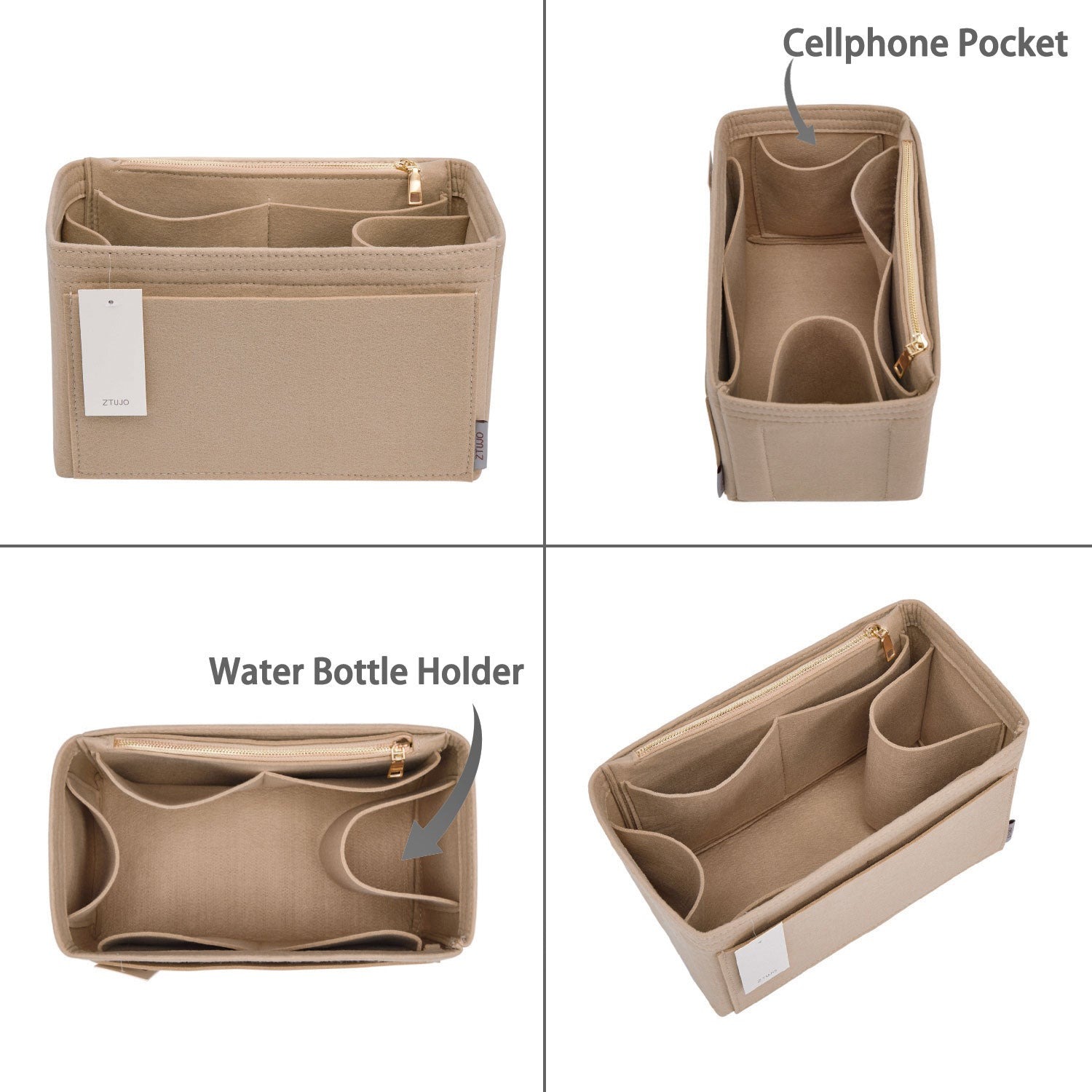 Filz-Einsatz für Handtaschen mit Flaschenhalter – Schlank Medium, Large, X-Large product image 4