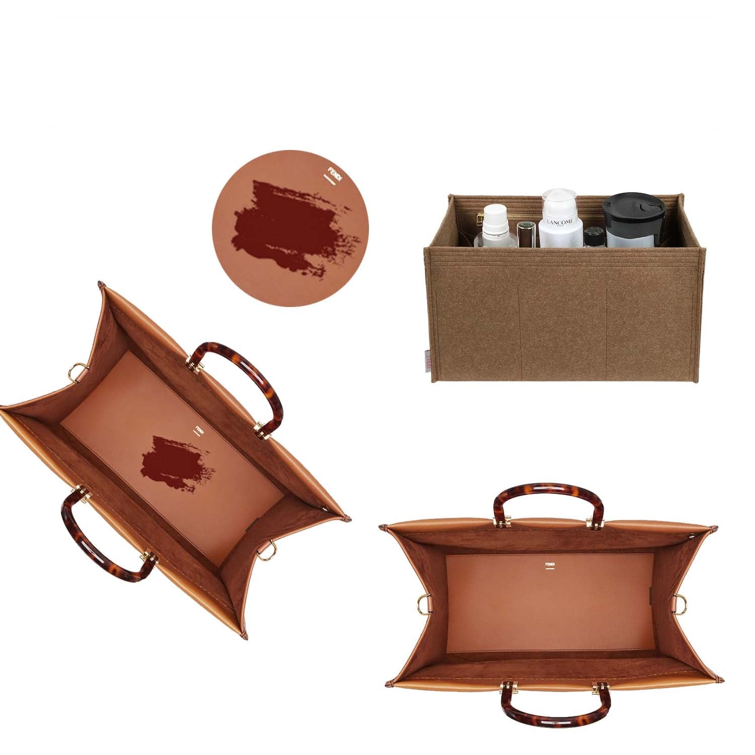 Premium Handtaschen-Organizer für Fendi Sunshine Medium / Large – 8 Fächer, YKK-Reißverschluss, hellbraun oder Sonderfarbe detail image 3