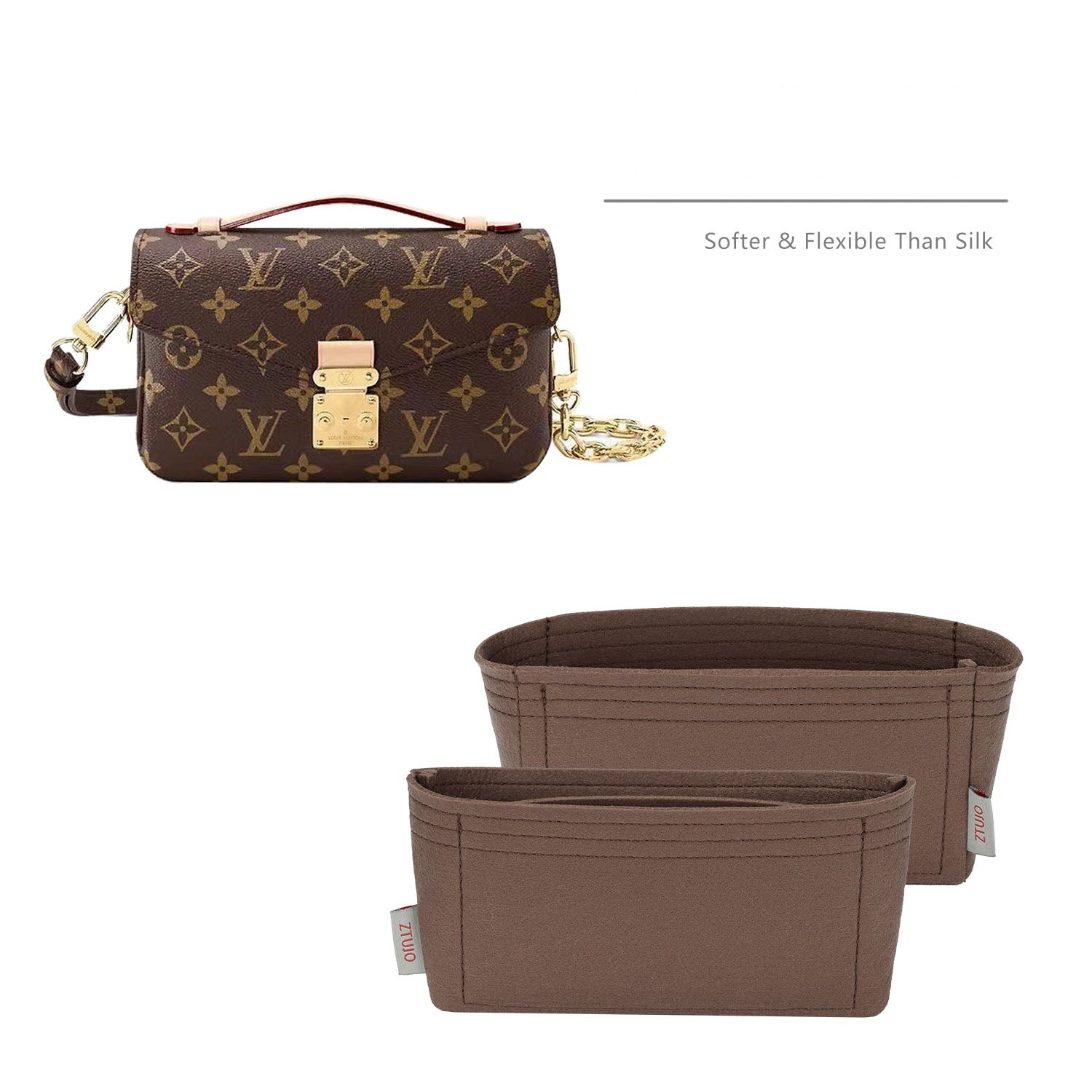 Premium Geldbörsen-Organizer für LV Pochette Metis East West – 2 Fächer, Dunkelbraun / Individuelle Farbe