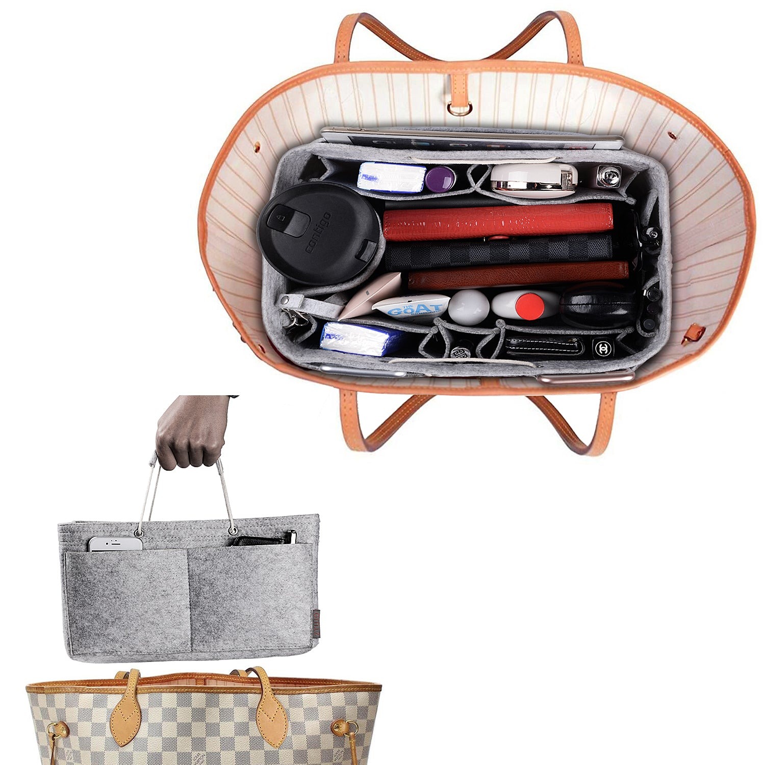 Mehrfachtaschen-Filz-Organizer für Handtaschen mit Griffen – Passend für LV Speedy 30, 35 & Neverfull MM (Medium/Large) product image 6