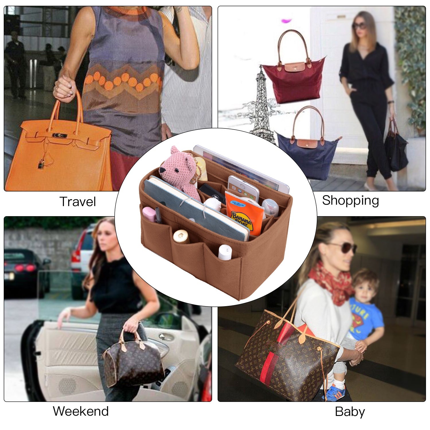 Organizer für Handtaschen mit eingenähtem Boden für Hermes Birkin 30/35 product image 30