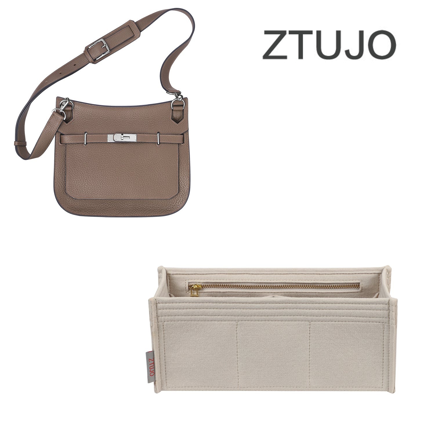 Premium Handtaschen-Organizer für Hermes Jypsiere 28 / 31 / 34 – 7 Fächer, weicher Filz, YKK-Reißverschlüsse