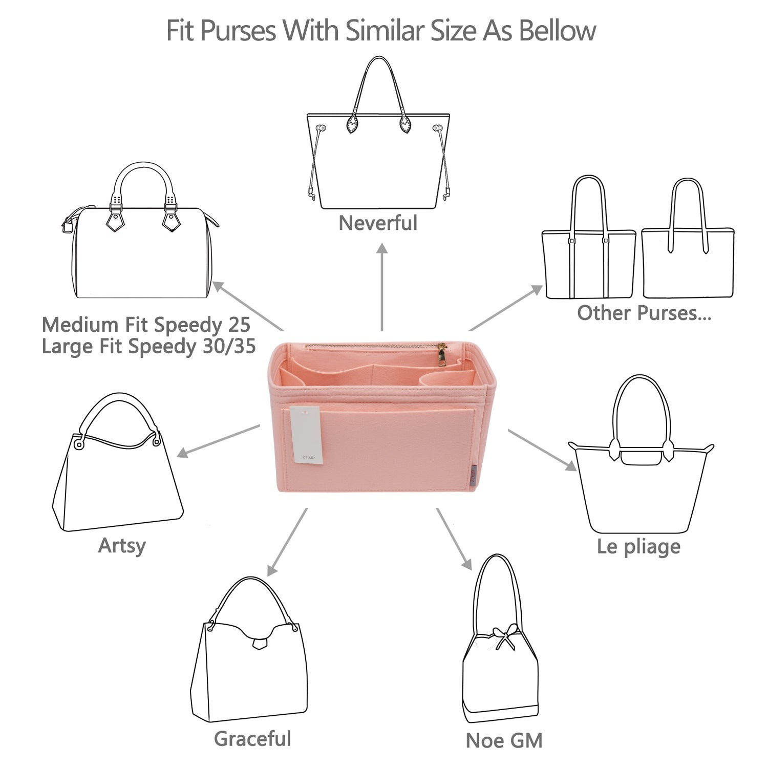 Filz-Einsatz für Handtaschen mit Flaschenhalter – Schlank Medium, Large, X-Large product image 28