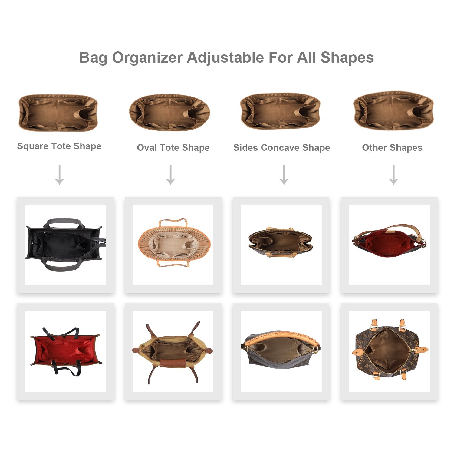 Seidiger Taschenorganizer-Einsatz für Handtaschen mit Reißverschluss – Passend für LV Neverfull, Speedy, Onthego, Artsy, Tote – 6 Größen product image 27