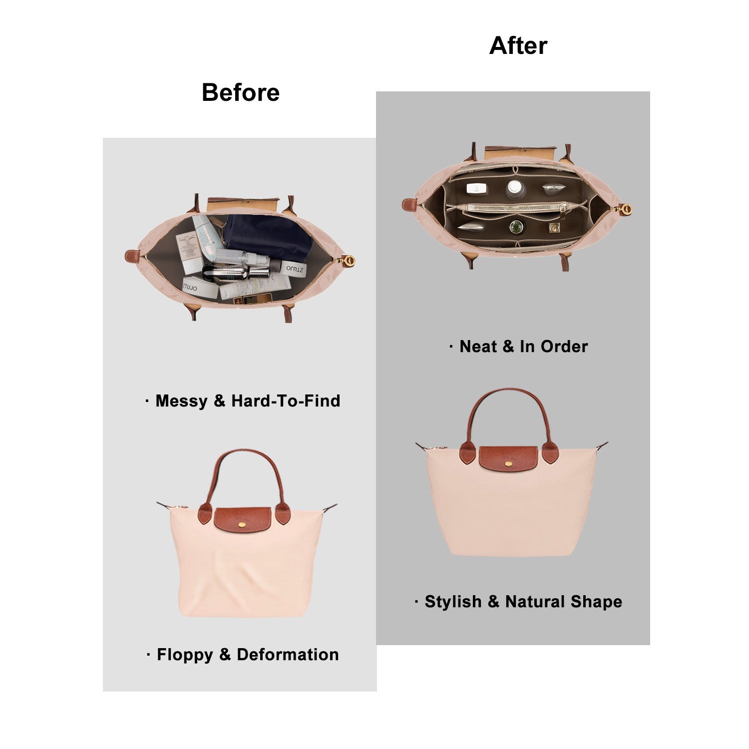 Einsatz für Handtaschen-Organizer für Longchamp Le Pliage – Passend für Top Handle S/M & Schultertasche S/L detail image 10