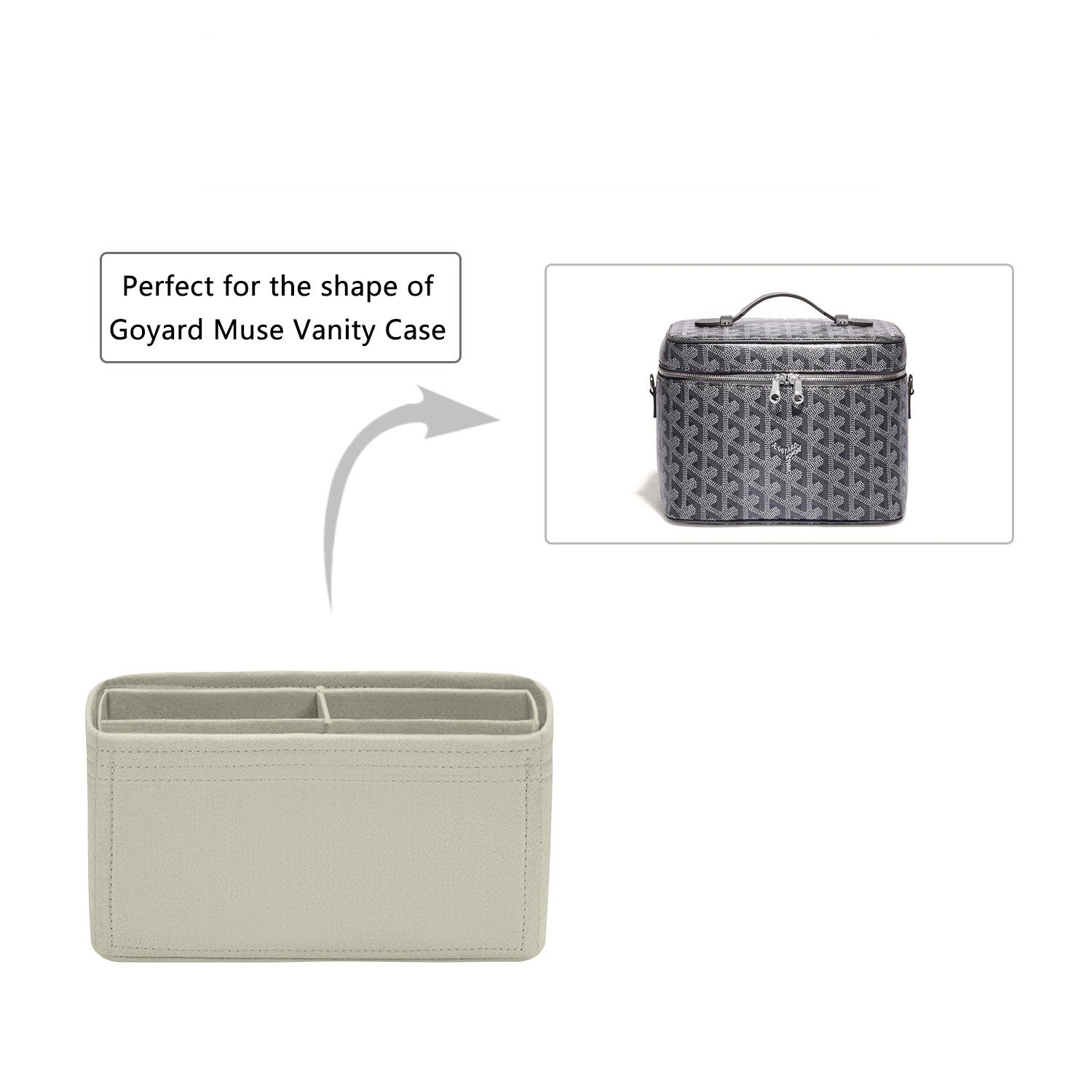Premium Handtaschen-Organizer für Goyard Muse Vanity – 5 Fächer, weicher Filz, Warmgrau oder Sonderfarbe product image 5