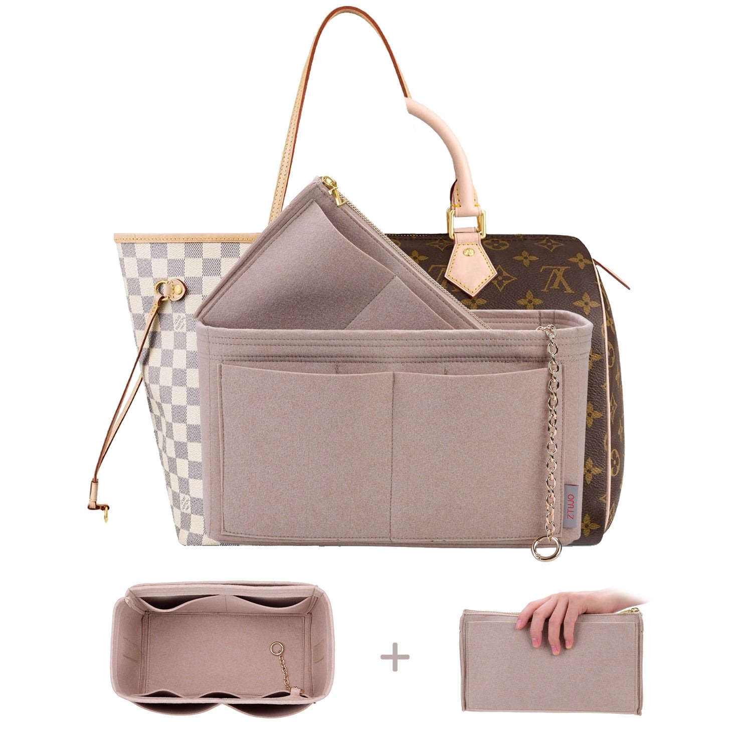 Hochwertiger Taschenorganizer-Einsatz mit YKK-Reißverschluss – Passt für LV Speedy, Neverfull, Tote (5 Größen)